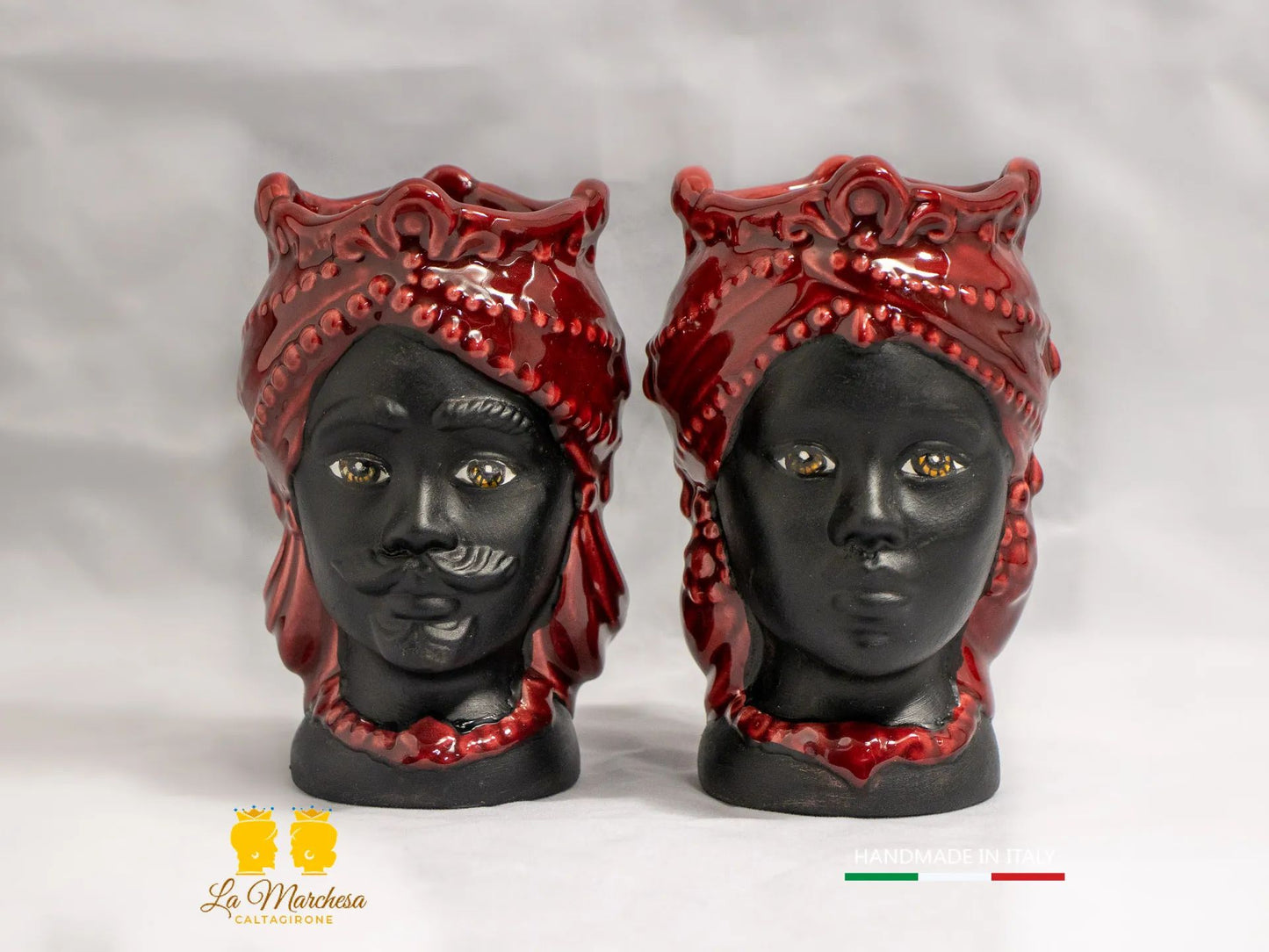 Teste di Moro Satinato in Ceramica di Caltagirone 15cm - Colori Assortiti