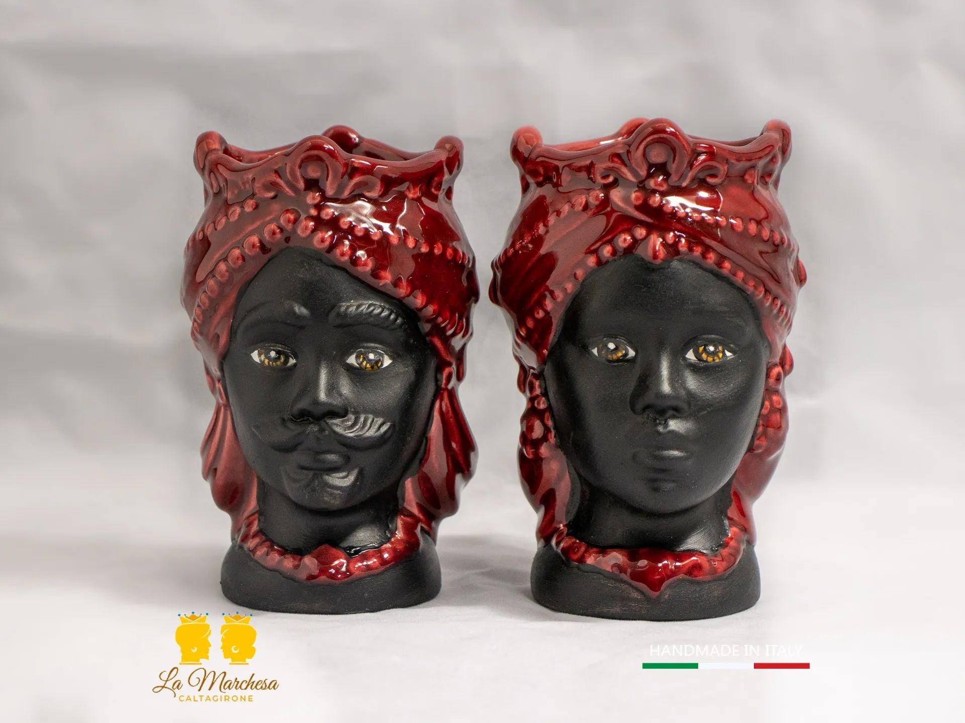 Teste di Moro Satinato in Ceramica di Caltagirone 15cm - Colori Assortiti