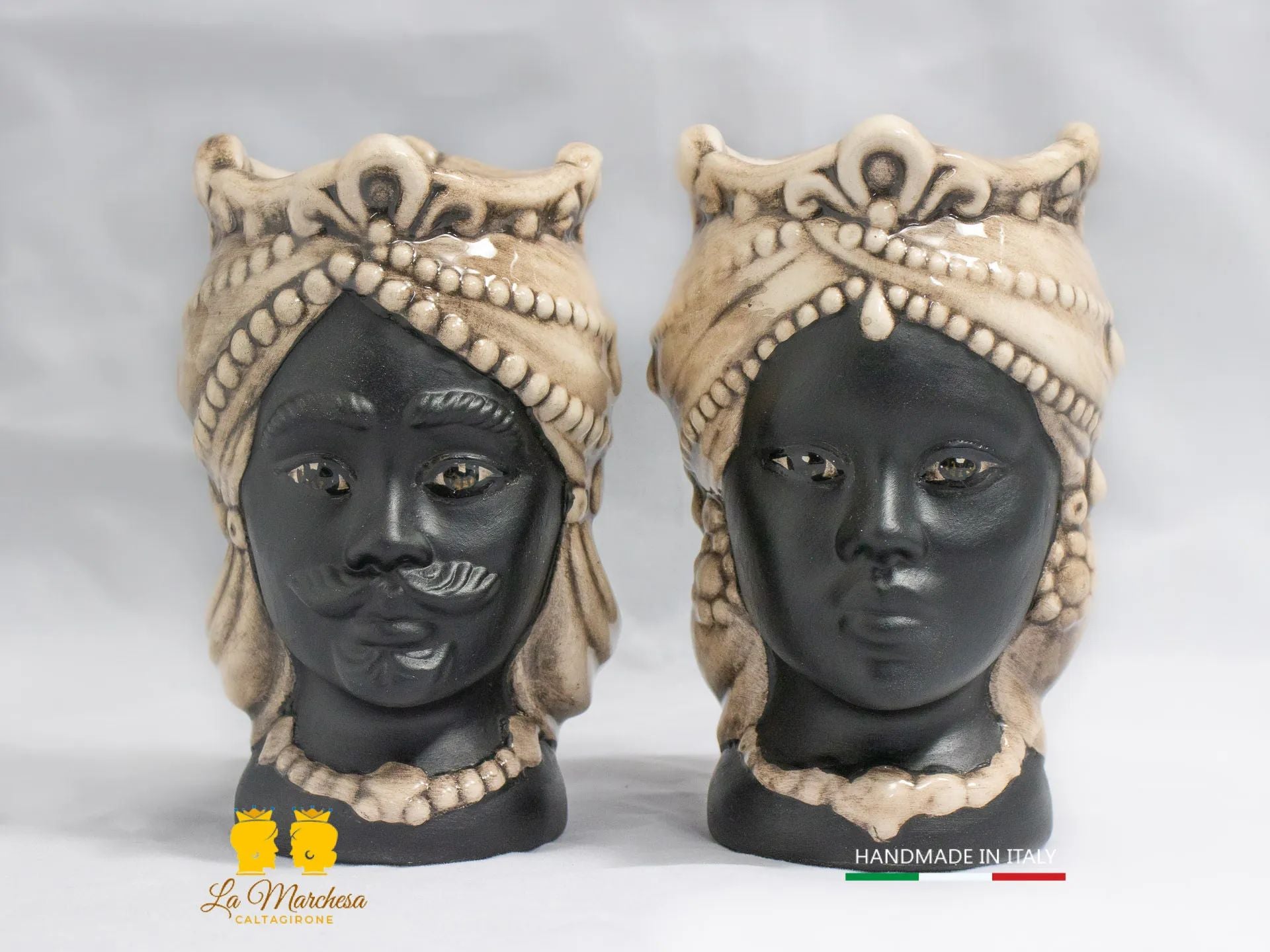 Teste di Moro Satinato in Ceramica di Caltagirone 15cm - Colori Assortiti