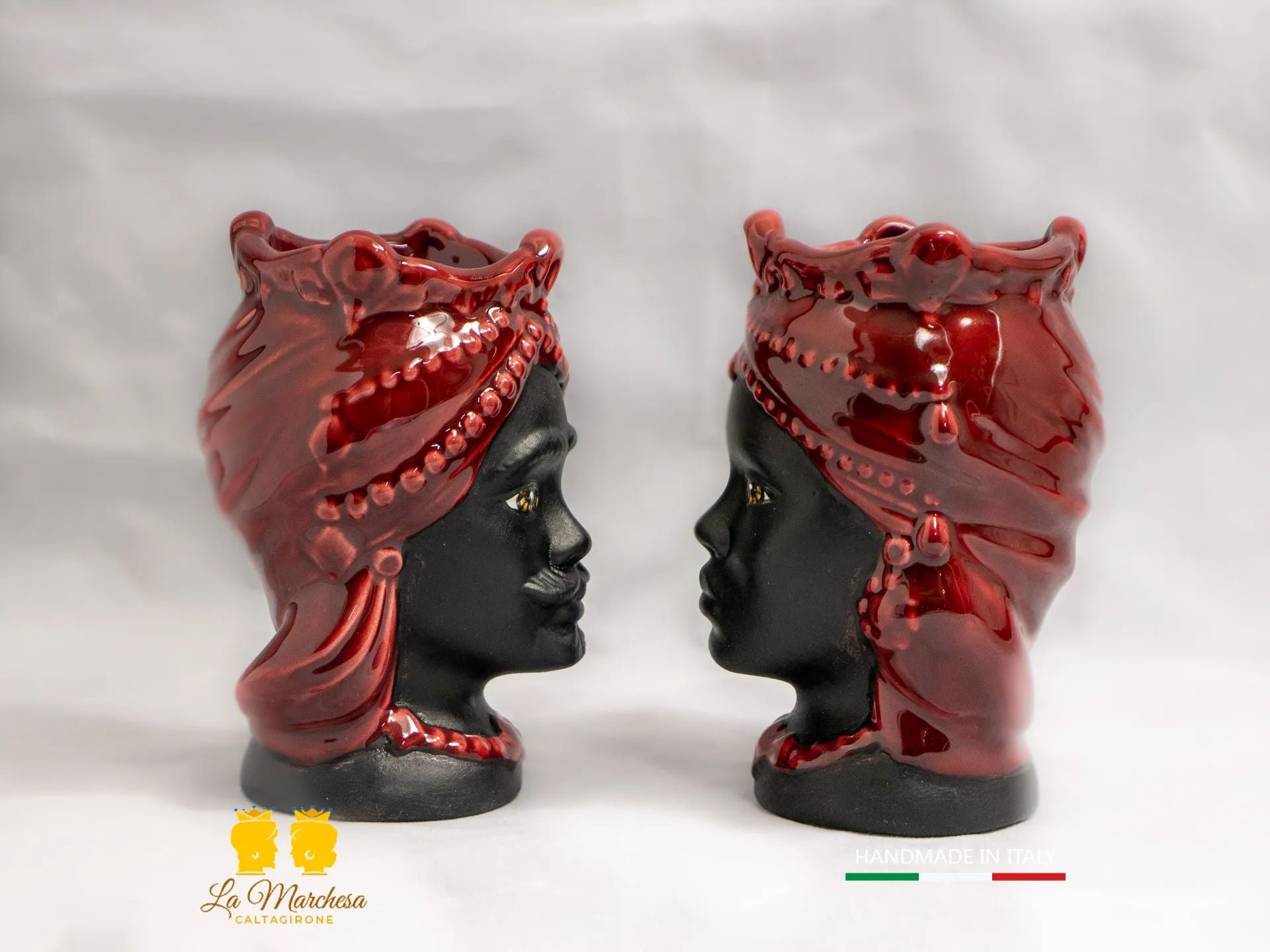 Teste di Moro Satinato in Ceramica di Caltagirone 15cm - Colori Assortiti