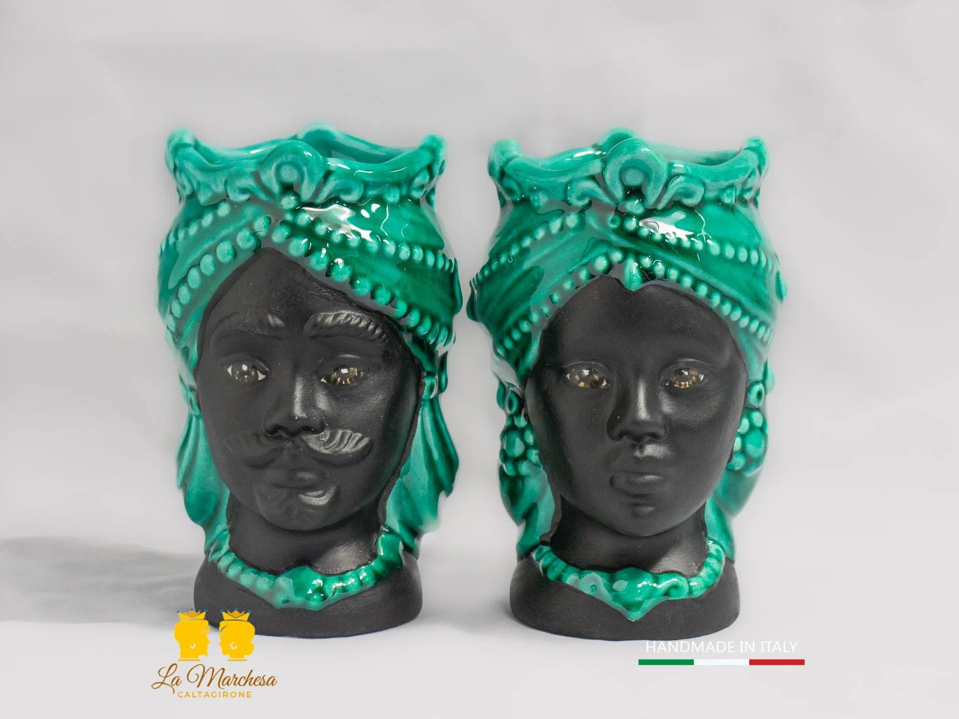 Teste di Moro Satinato in Ceramica di Caltagirone 15cm - Colori Assortiti