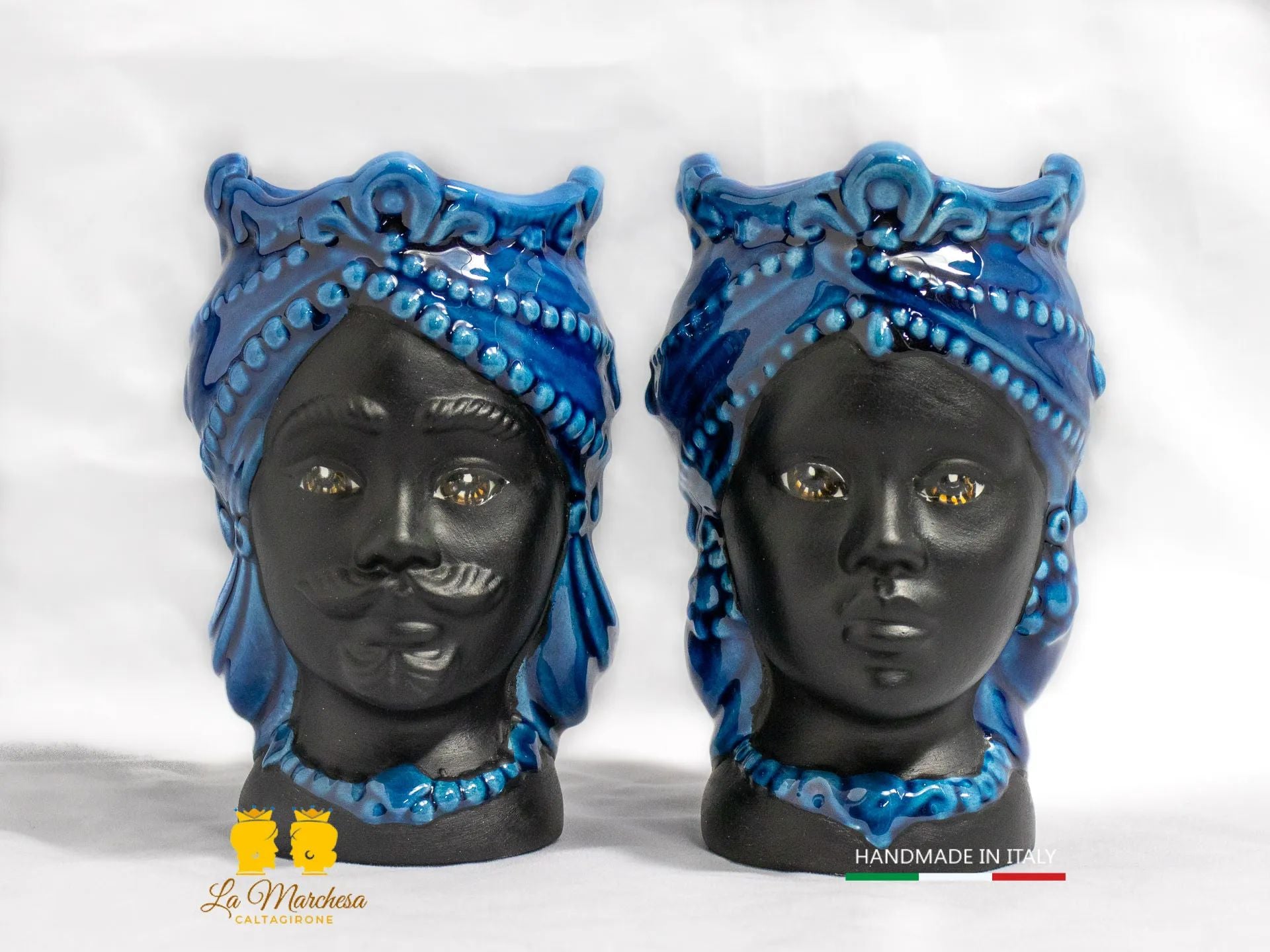 Teste di Moro Satinato in Ceramica di Caltagirone 15cm - Colori Assortiti