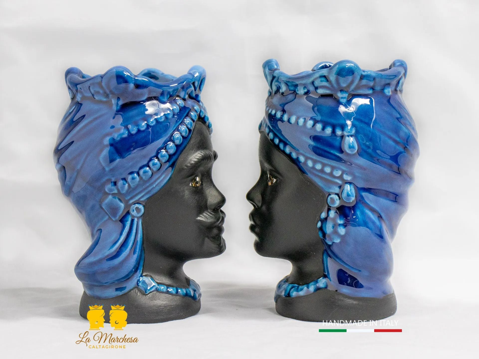 Teste di Moro Satinato in Ceramica di Caltagirone 15cm - Colori Assortiti
