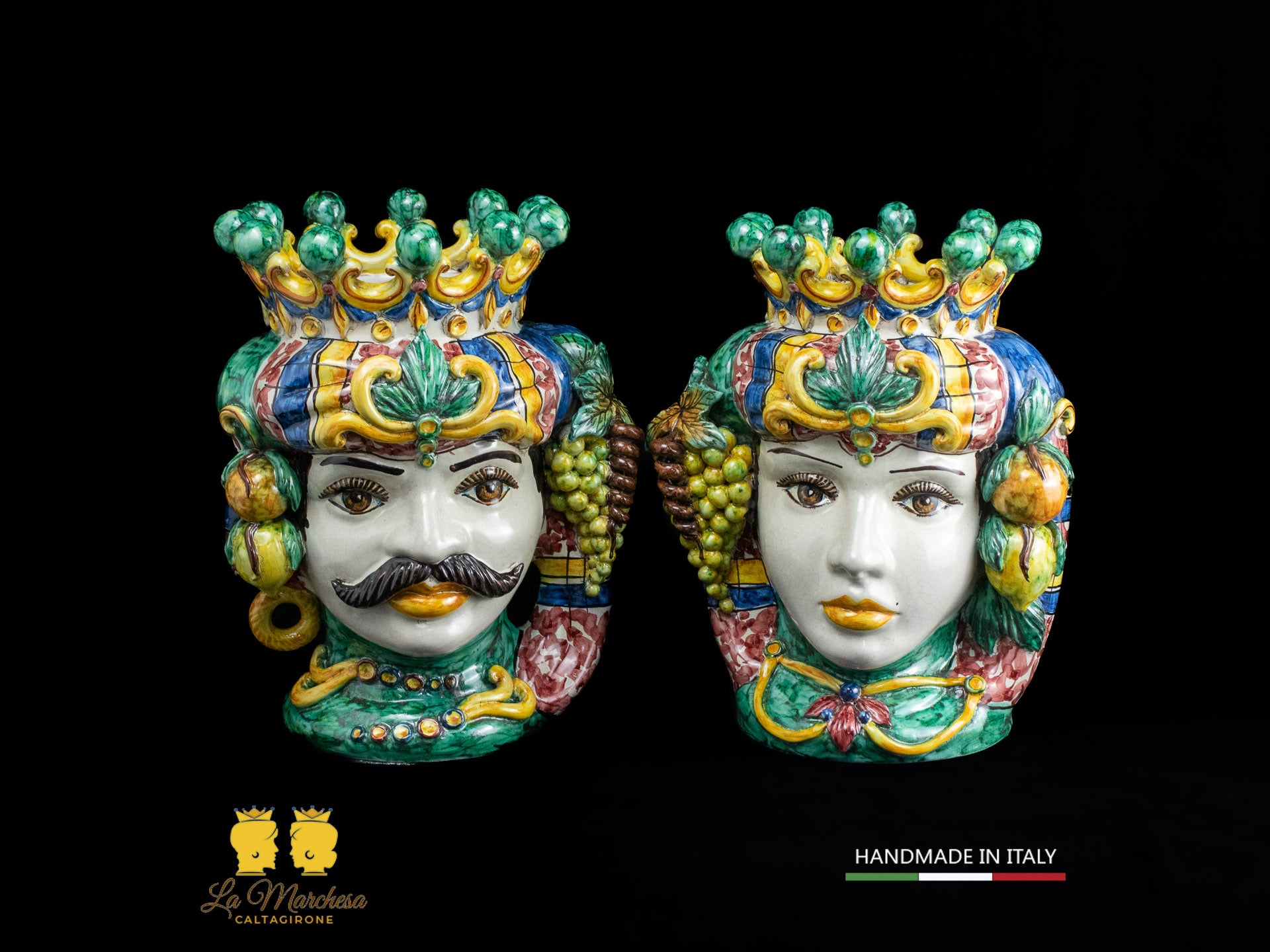 Teste di Moro Siciliane in ceramica di Caltagirone classiche frutta 33cm