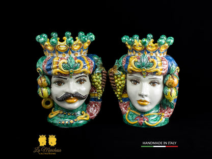 Teste di Moro Siciliane in ceramica di Caltagirone classiche frutta 33cm