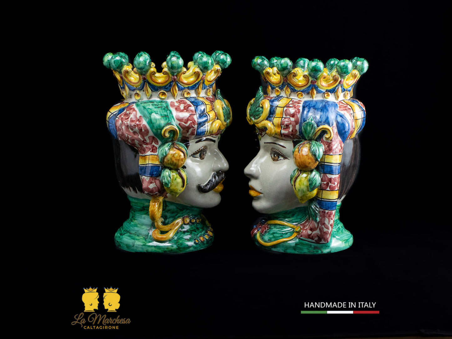 Teste di Moro Siciliane in ceramica di Caltagirone classiche frutta 33cm