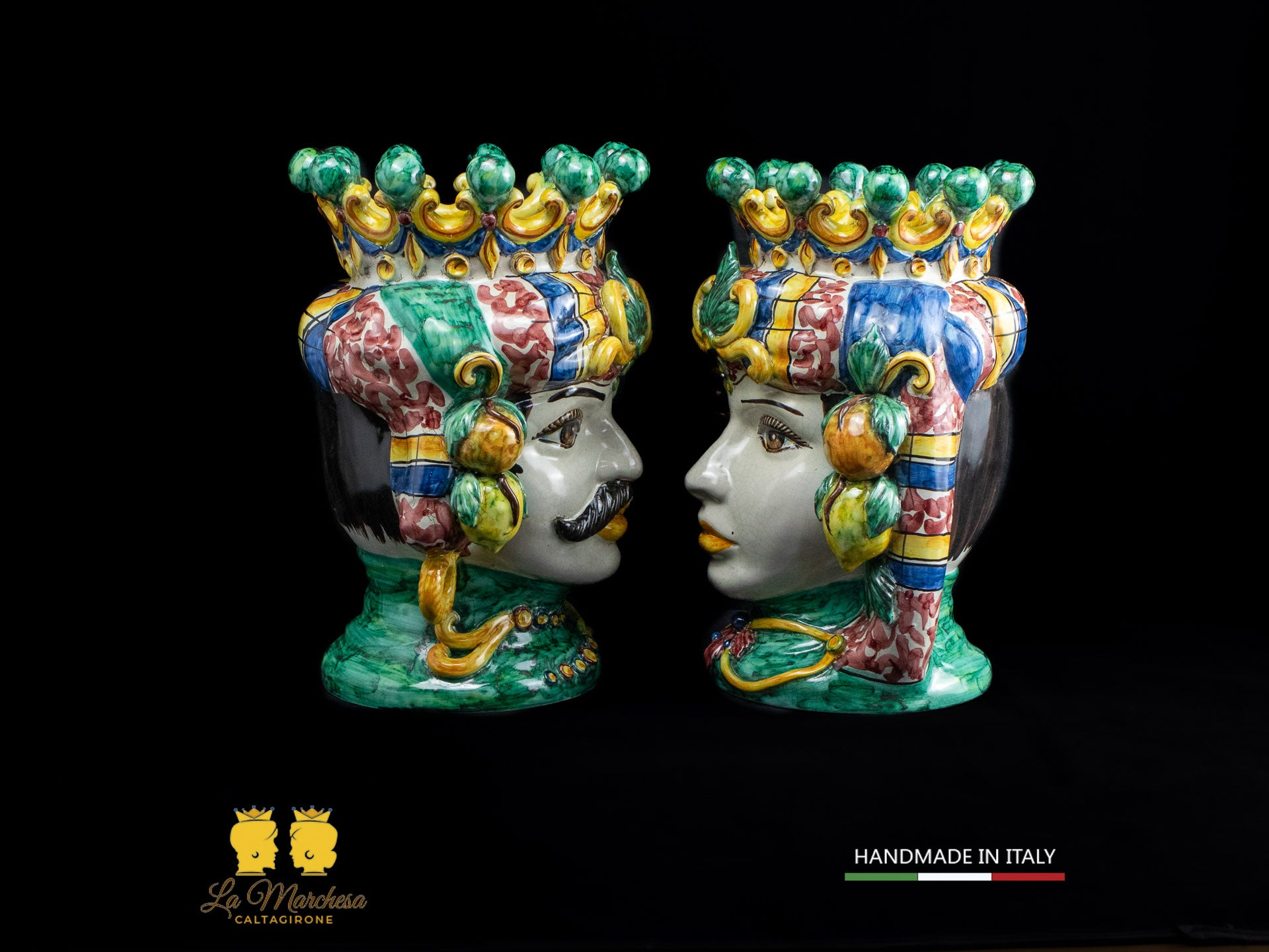 Teste di Moro Siciliane in ceramica di Caltagirone classiche frutta 33cm