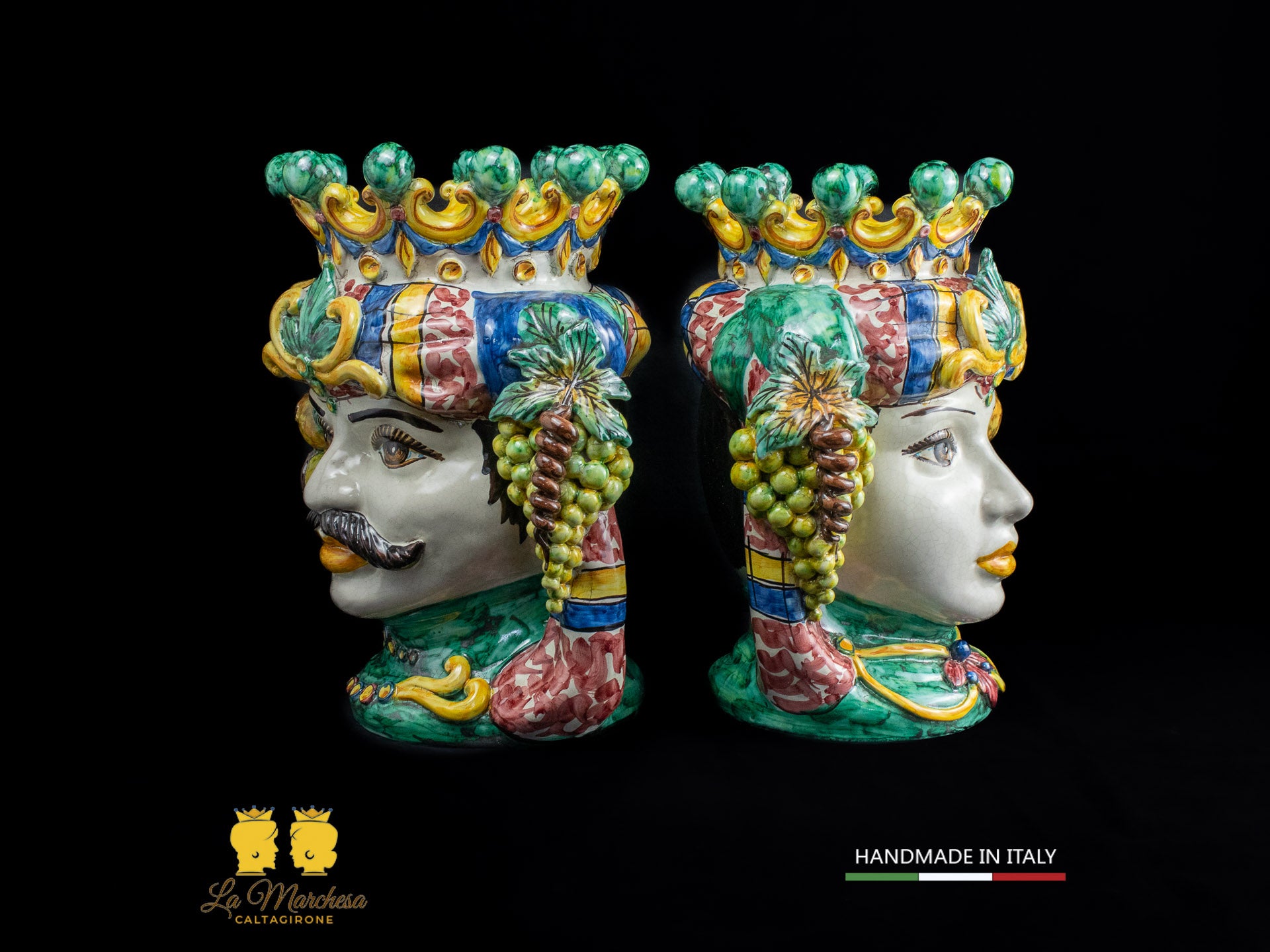 Teste di Moro Siciliane in ceramica di Caltagirone classiche frutta 33cm