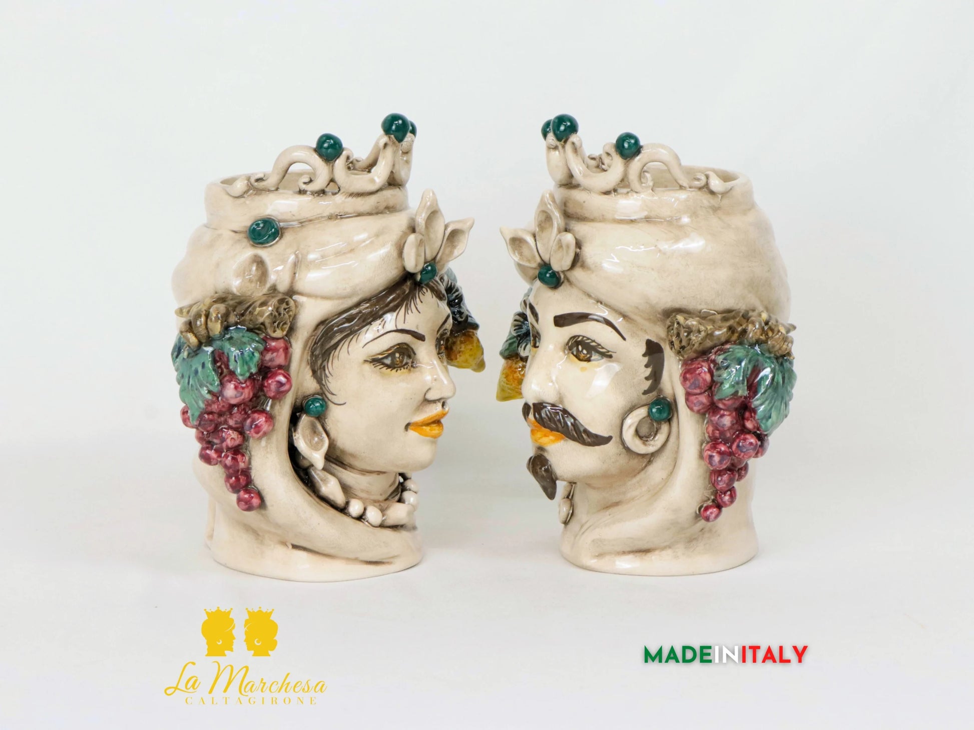 Teste di Moro Etna in Ceramica di Caltagirone fumè frutta 21cm - Dettagli Rossi