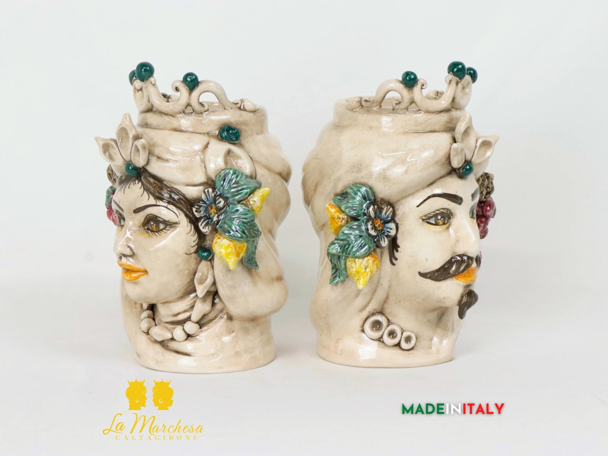 Teste di Moro Etna in Ceramica di Caltagirone fumè frutta 21cm - Dettagli Ottanio (4)