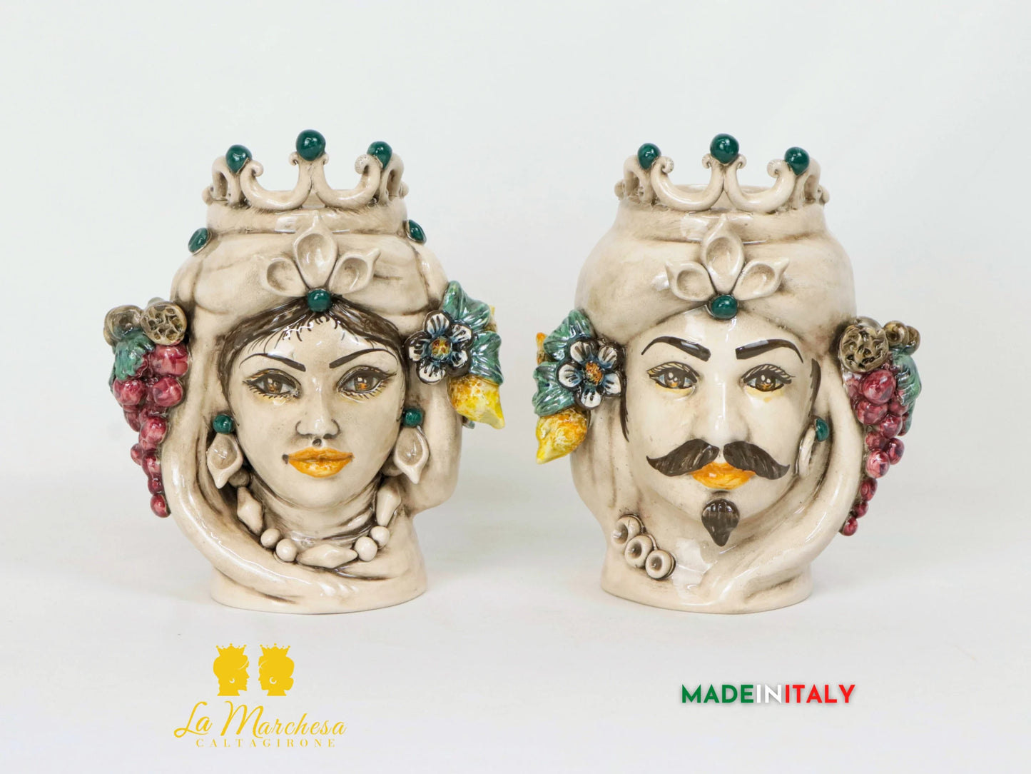 Teste di Moro Etna in Ceramica di Caltagirone fumè frutta 21cm - Dettagli Ottanio (4)