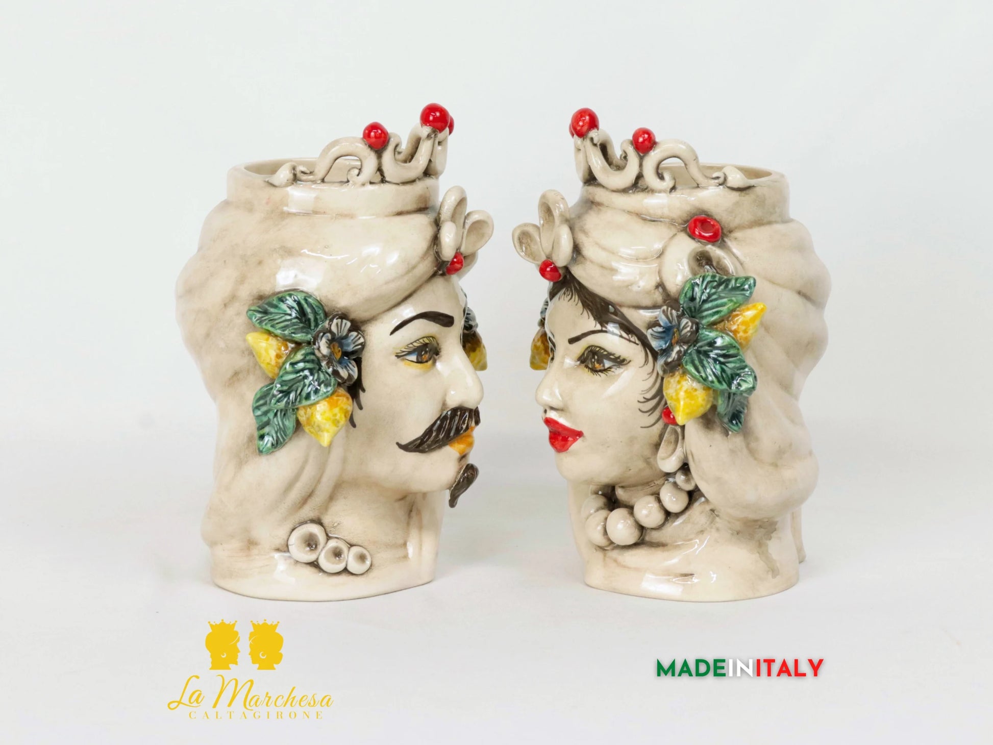 Teste di Moro Etna in Ceramica di Caltagirone fumè frutta 21cm - Dettagli Ottanio (3)