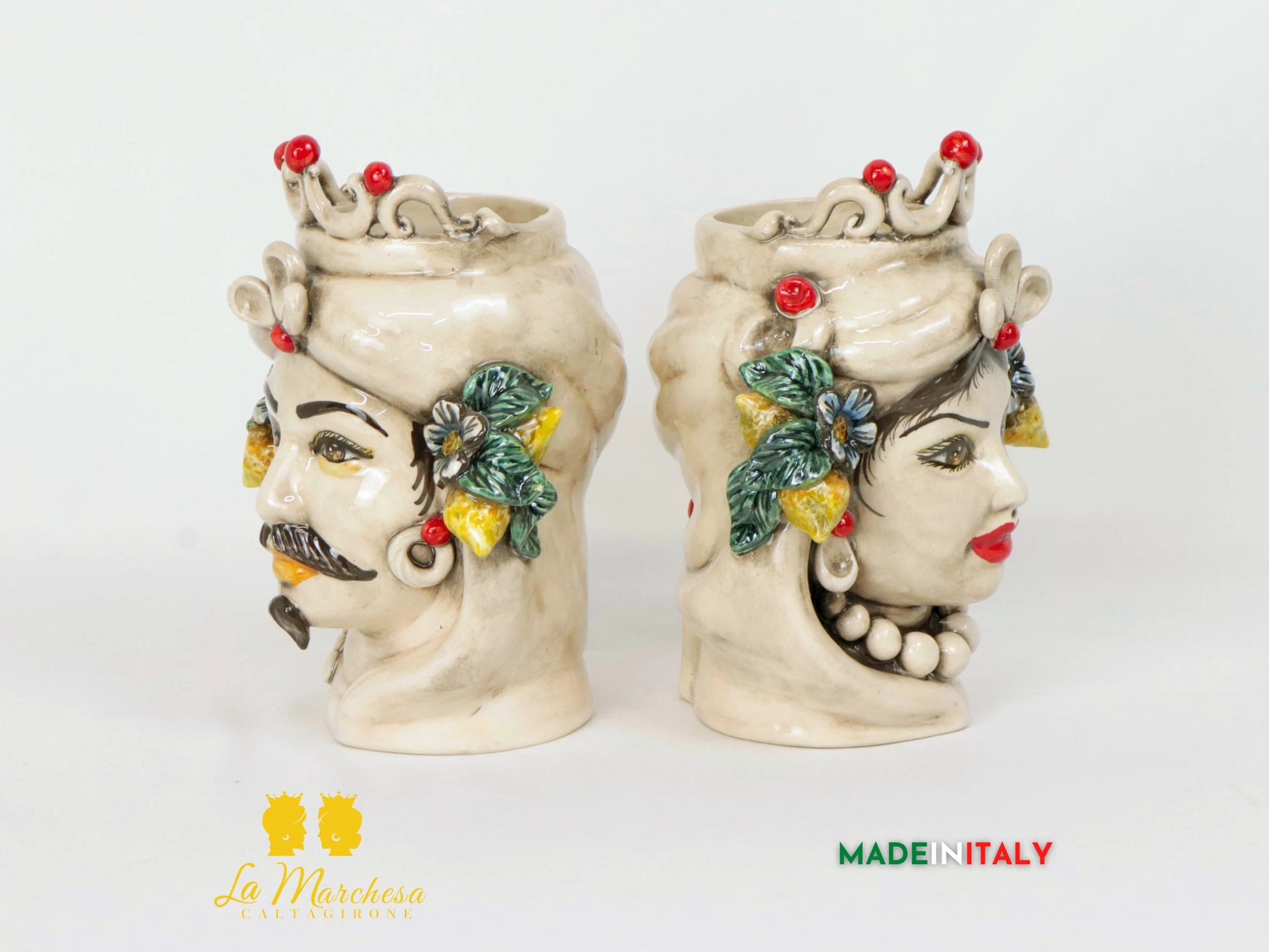 Teste di Moro Etna in Ceramica di Caltagirone fumè frutta 21cm - Dettagli Ottanio (3)