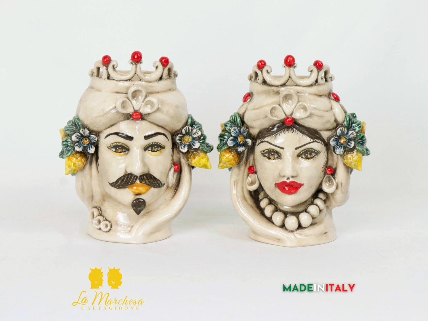 Teste di Moro Etna in Ceramica di Caltagirone fumè frutta 21cm - Dettagli Rossi