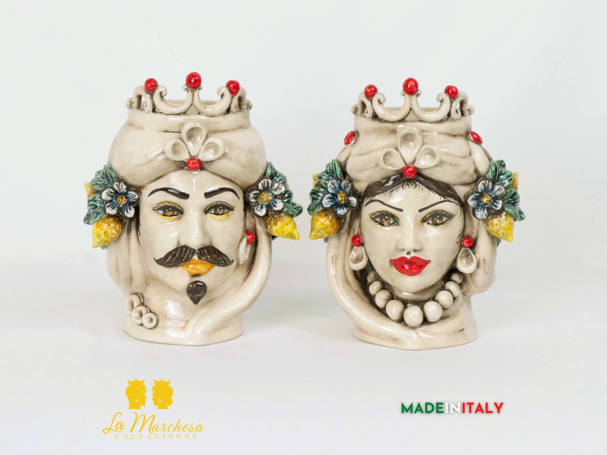 Teste di Moro Etna in Ceramica di Caltagirone fumè frutta 21cm - Dettagli Rossi