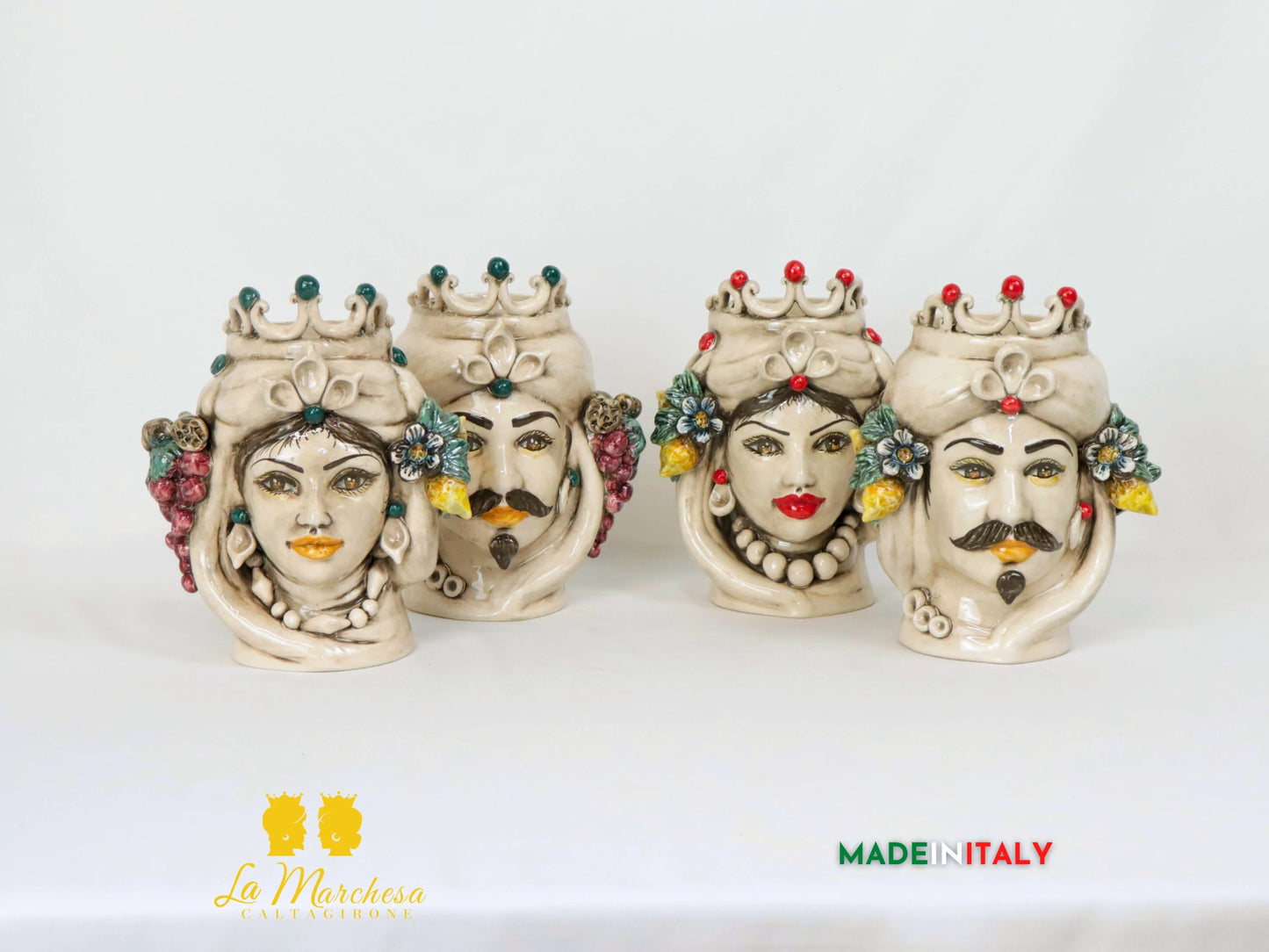 Teste di Moro Etna in Ceramica di Caltagirone fumè frutta 21cm - Vari Dettagli Colorati