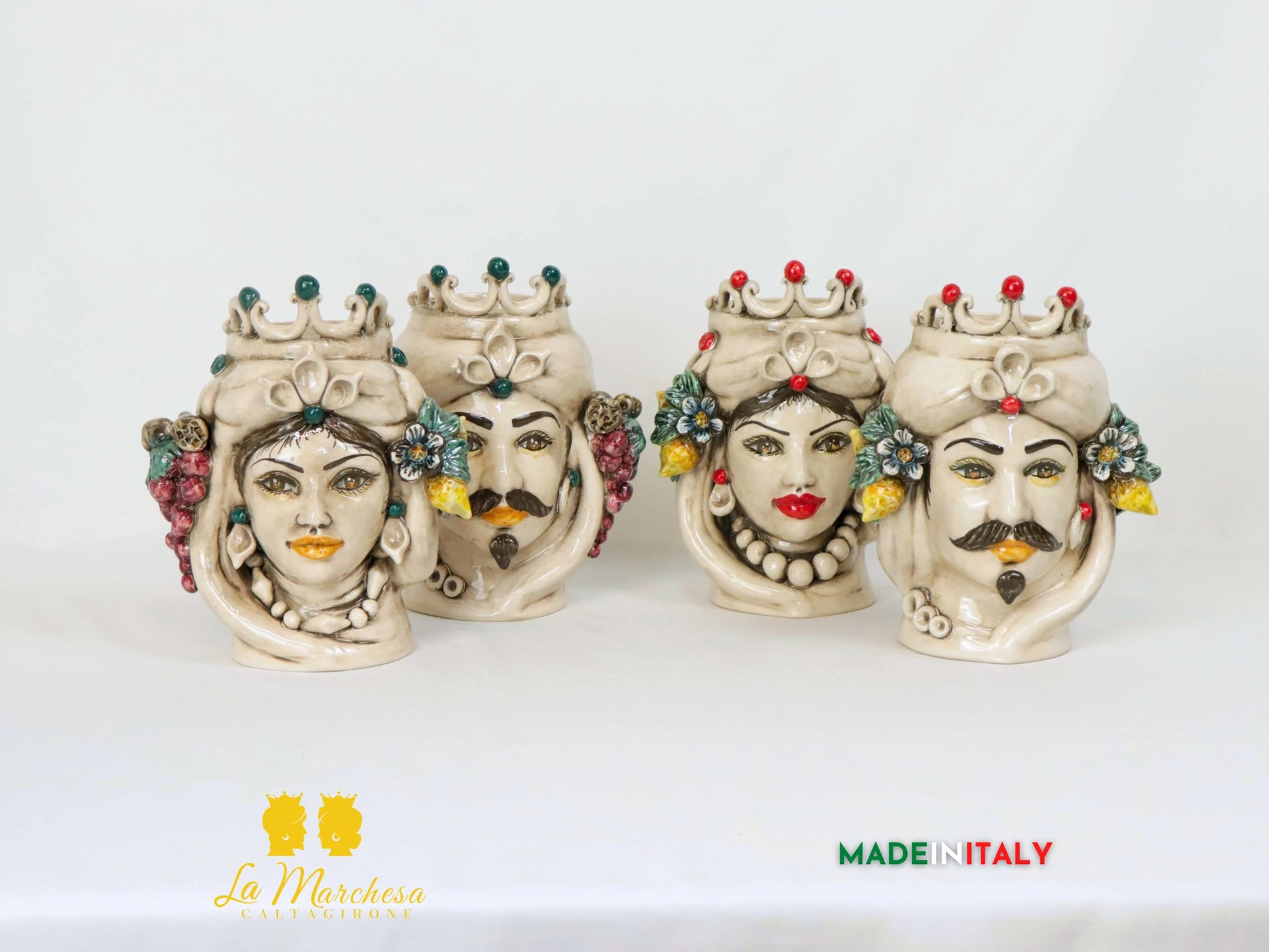 Teste di Moro Etna in Ceramica di Caltagirone fumè frutta 21cm - Vari Dettagli Colorati
