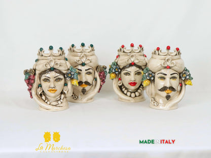 Teste di Moro Etna in Ceramica di Caltagirone fumè frutta 21cm - Vari Dettagli Colorati