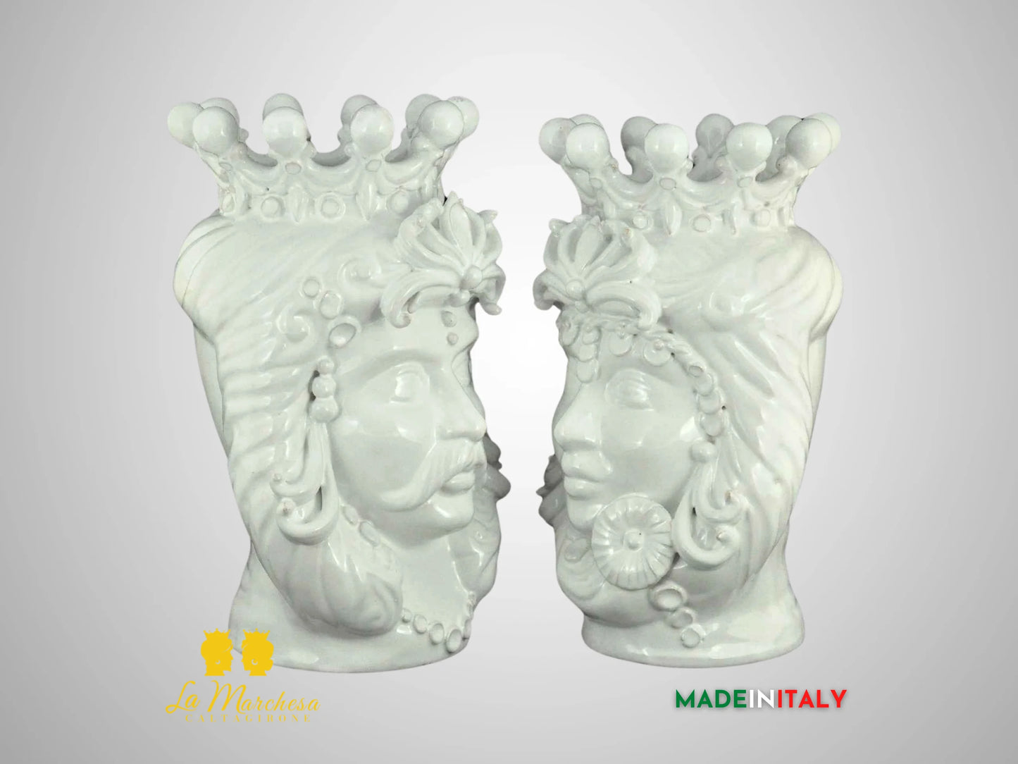 Teste di Moro Monocolore in Ceramica di Caltagirone bianche