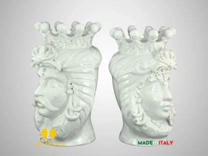 Teste di Moro Monocolore in Ceramica di Caltagirone bianche