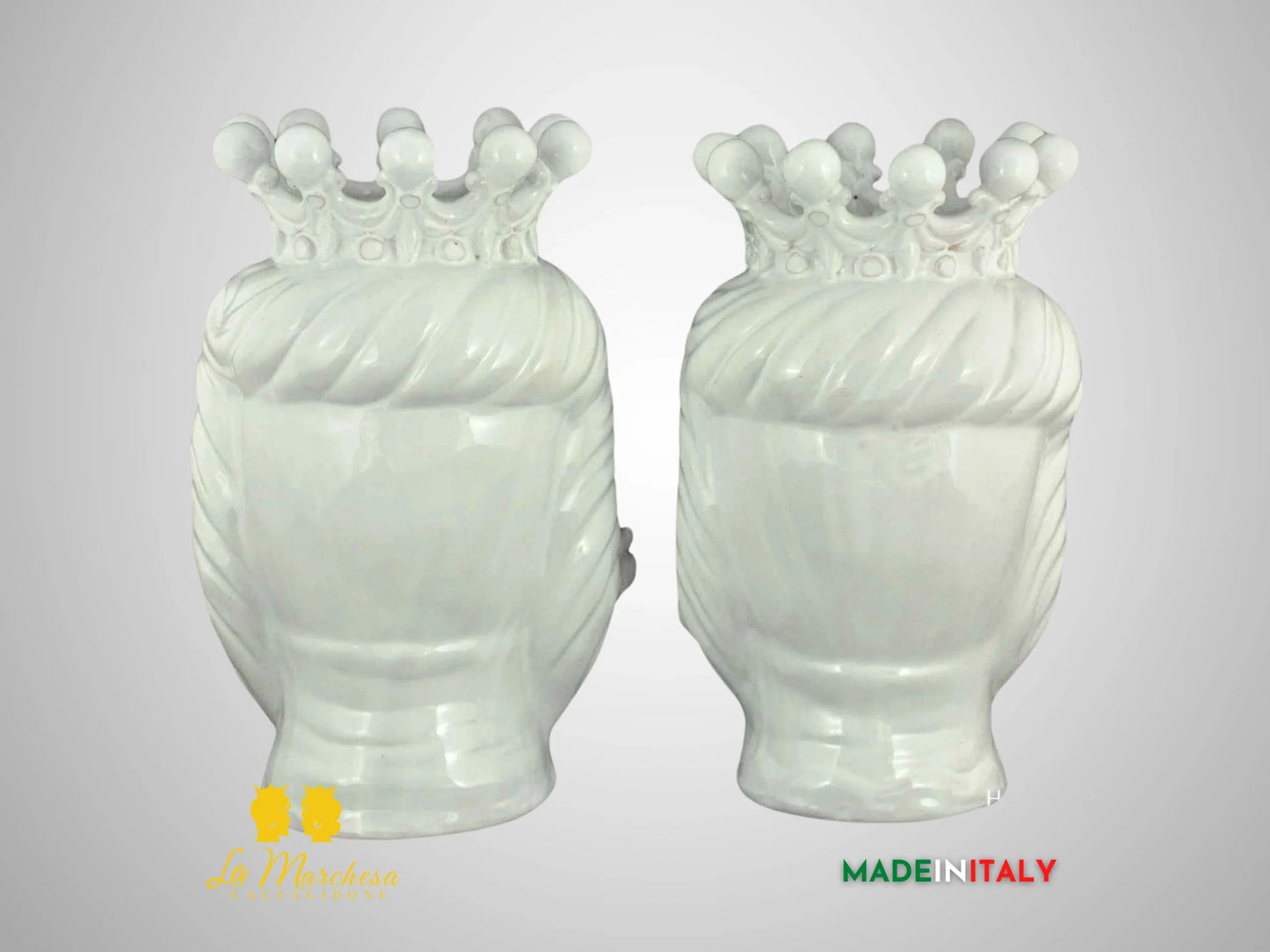 Teste di Moro Monocolore in Ceramica di Caltagirone bianche