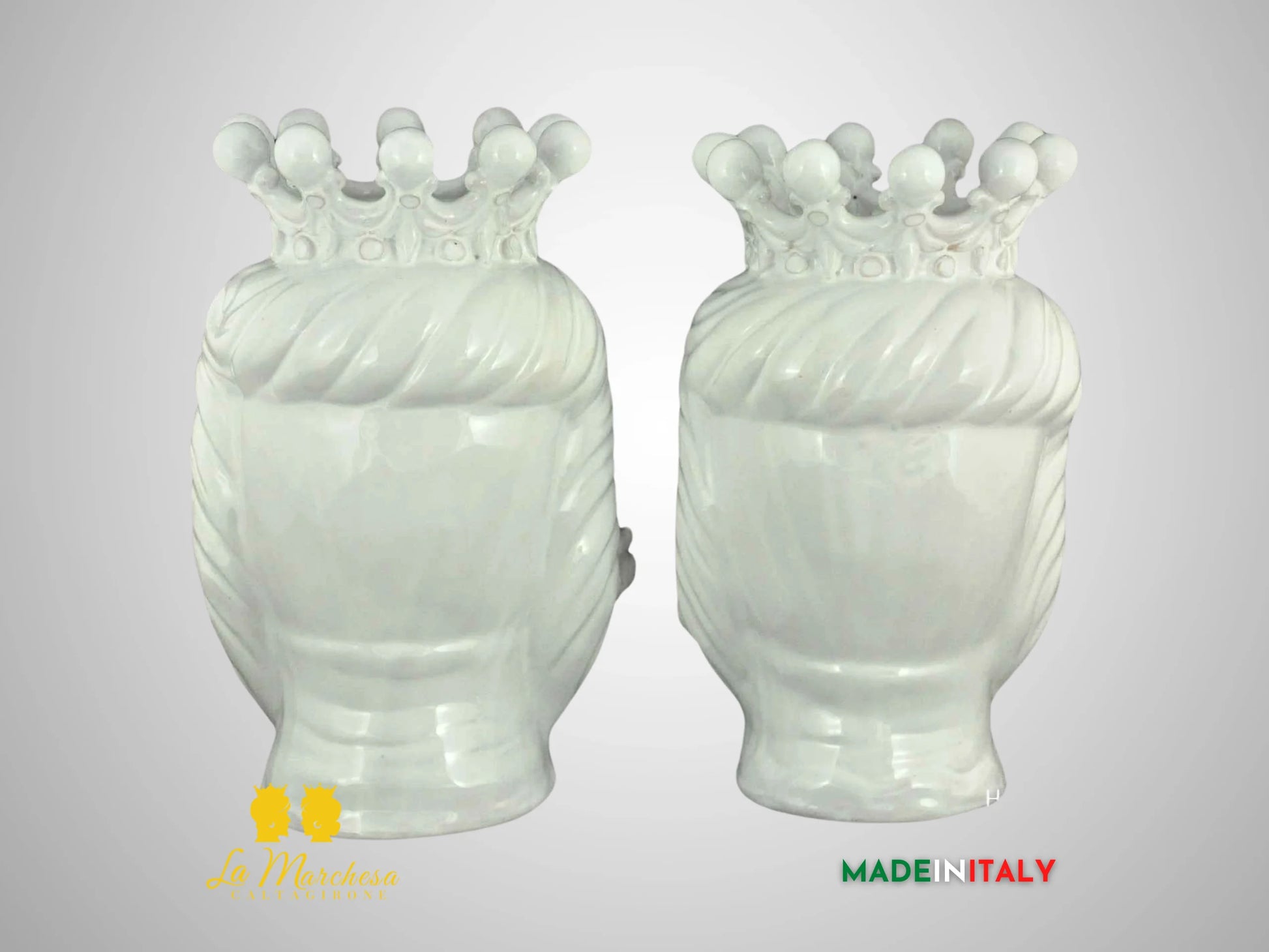 Teste di Moro Monocolore in Ceramica di Caltagirone bianche