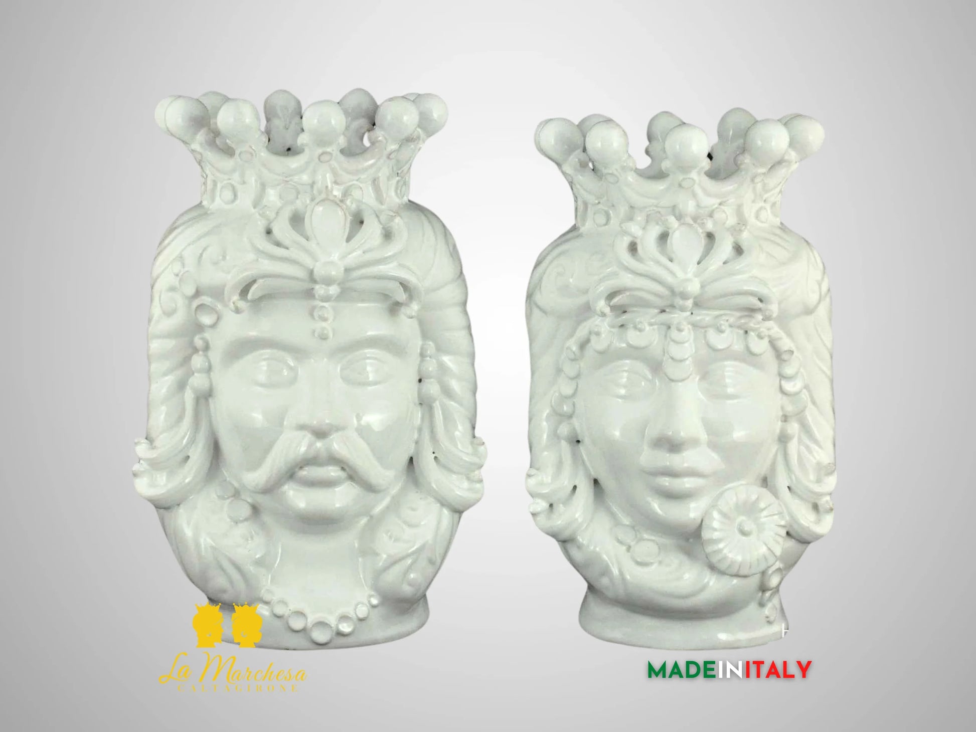 Teste di Moro Monocolore in Ceramica di Caltagirone - H30 con corona