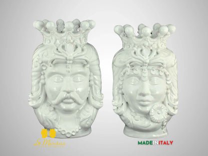 Teste di Moro Monocolore in Ceramica di Caltagirone - H30 con corona
