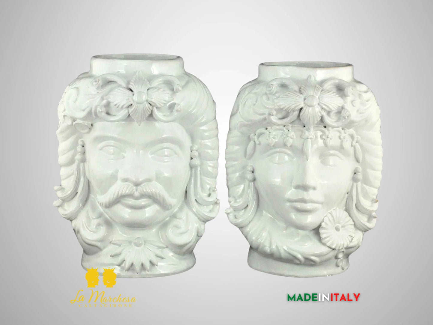 Teste di Moro Monocolore in Ceramica di Caltagirone - H33 senza corona