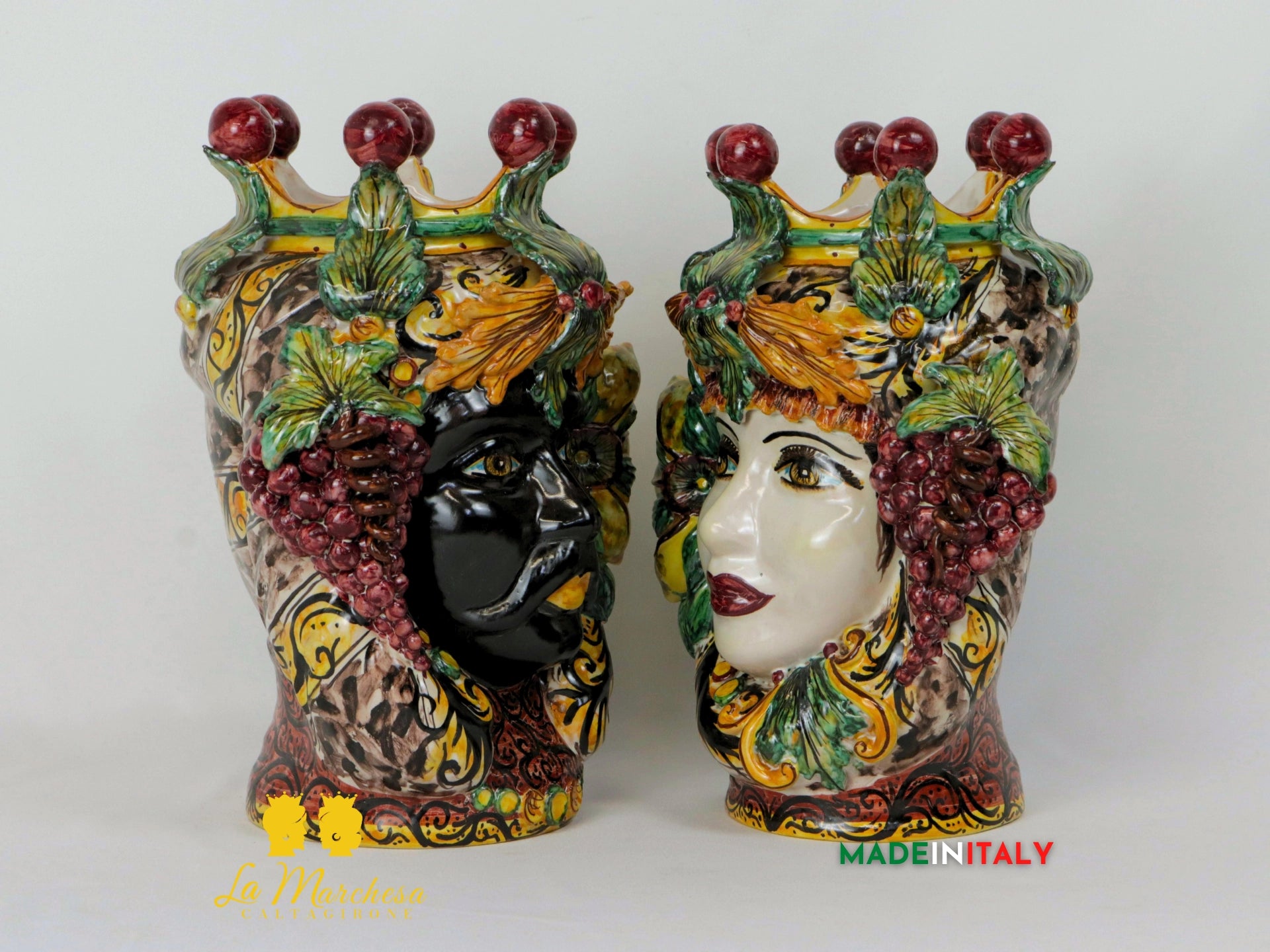 Teste di Moro Taormina Foglie in Ceramica di Caltagirone 29cm - Foglie e Frutta Moro (3)