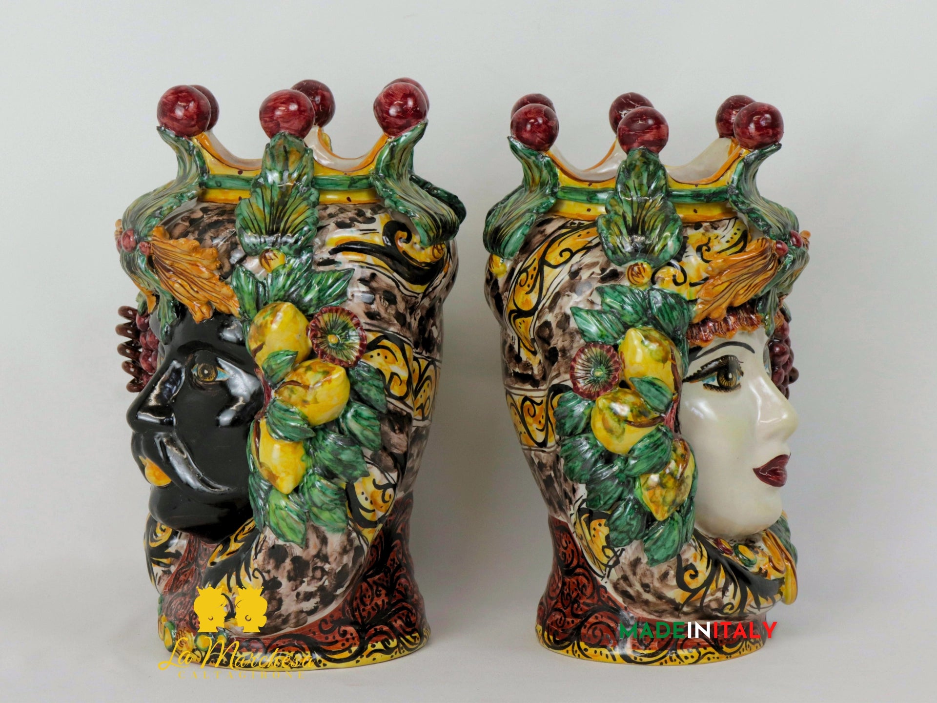 Teste di Moro Taormina Foglie in Ceramica di Caltagirone 29cm - Foglie e Frutta Moro (3)