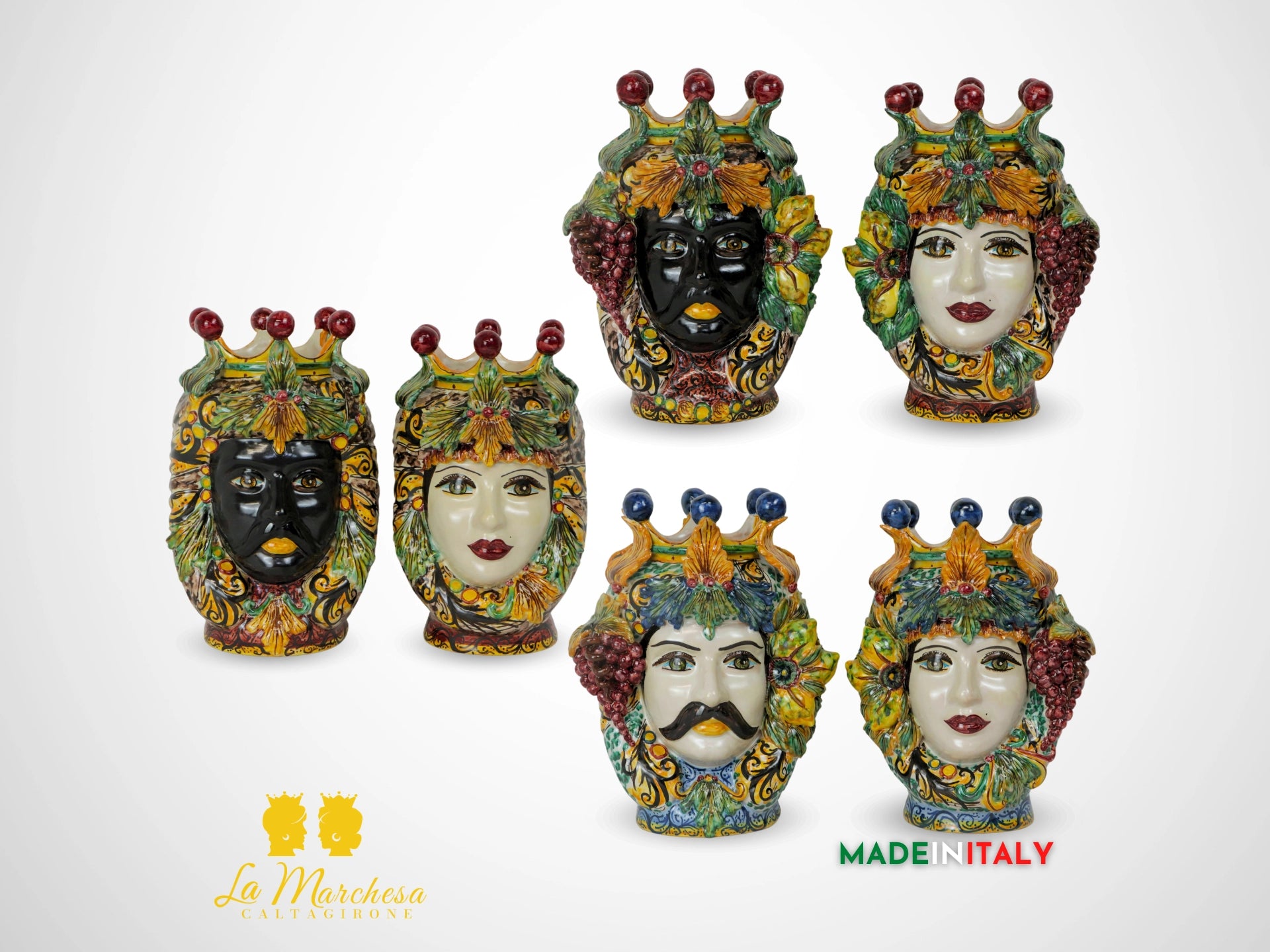 Teste di Moro Taormina Foglie in Ceramica di Caltagirone 29cm - Vari Modelli