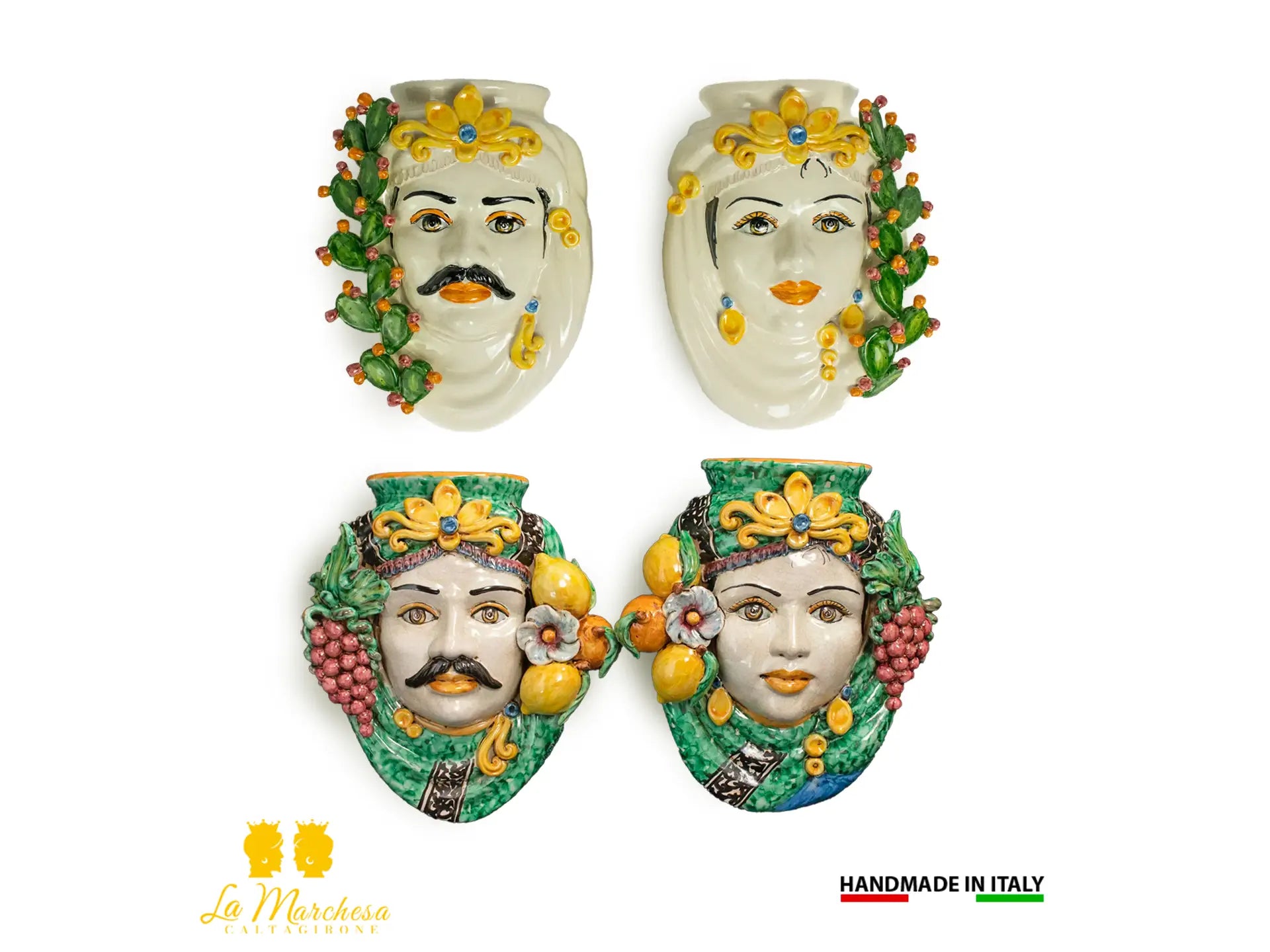 Teste di Moro da parete in Ceramica di Caltagirone classiche frutta h28