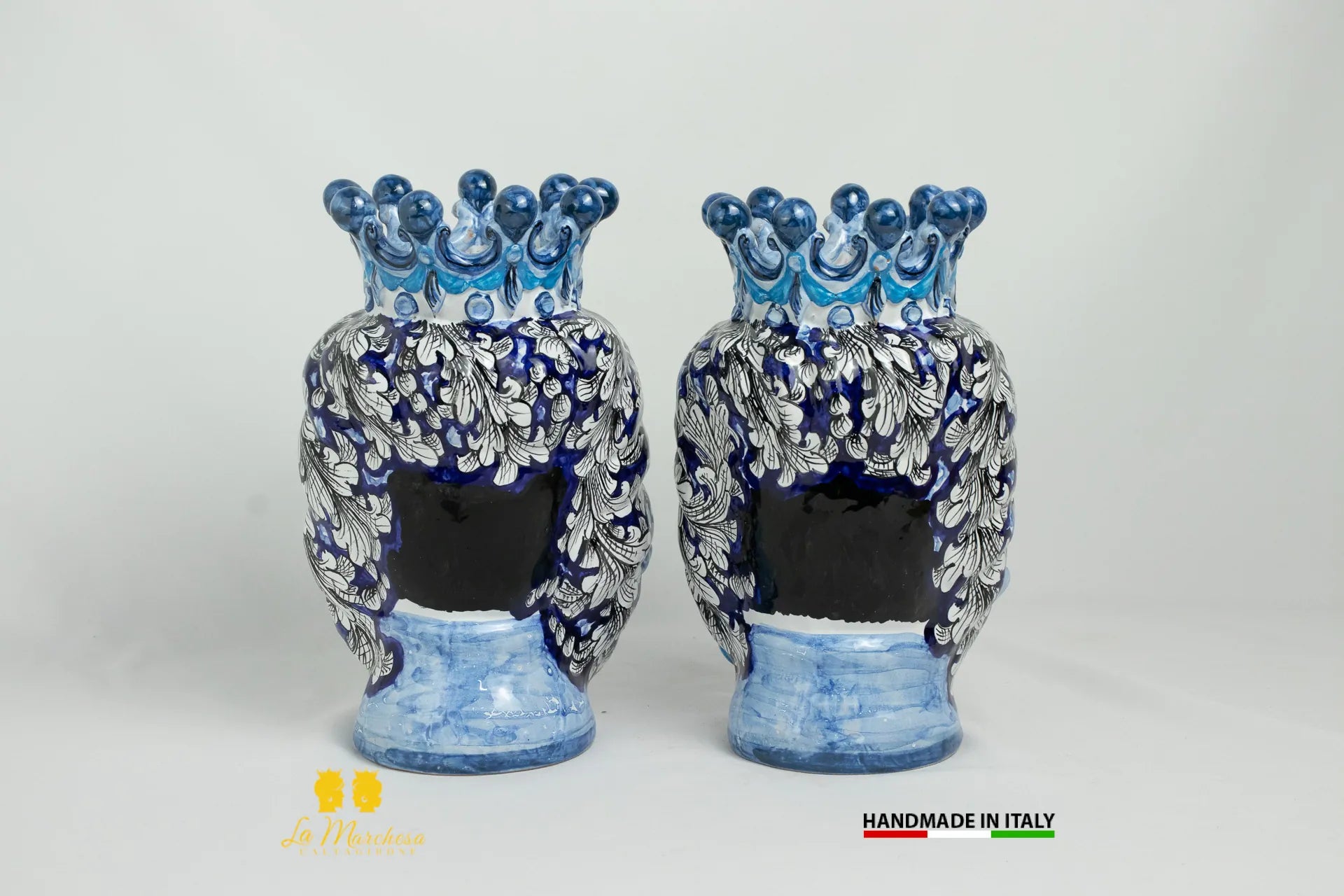 Teste di Moro Ceramica di Caltagirone Classiche ornato blu cobalto - Varie Misure