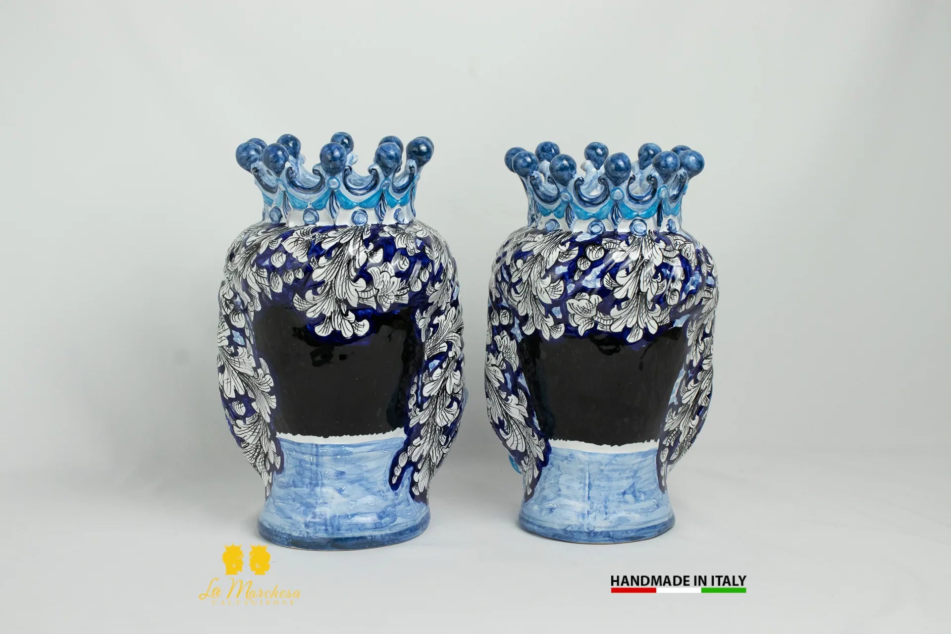 Teste di Moro Ceramica di Caltagirone Classiche ornato blu cobalto - Varie Misure