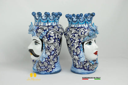 Teste di Moro Ceramica di Caltagirone Classiche ornato blu cobalto - Varie Misure