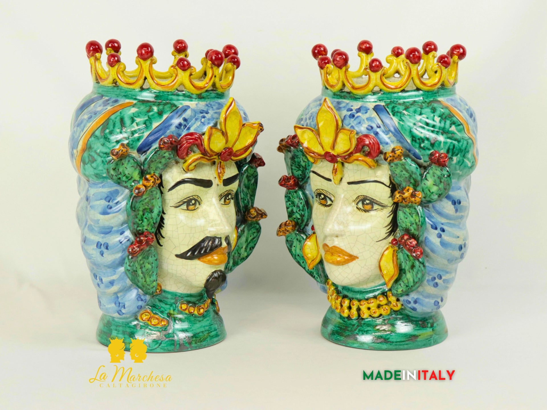 Teste di Moro in Ceramica di Caltagirone Fichi D'india H31 (4)