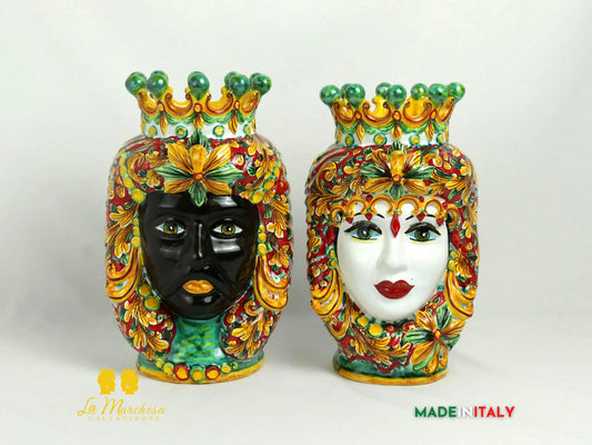 Teste di Moro in Ceramica Caltagirone Classiche ornato Rosso 29cm