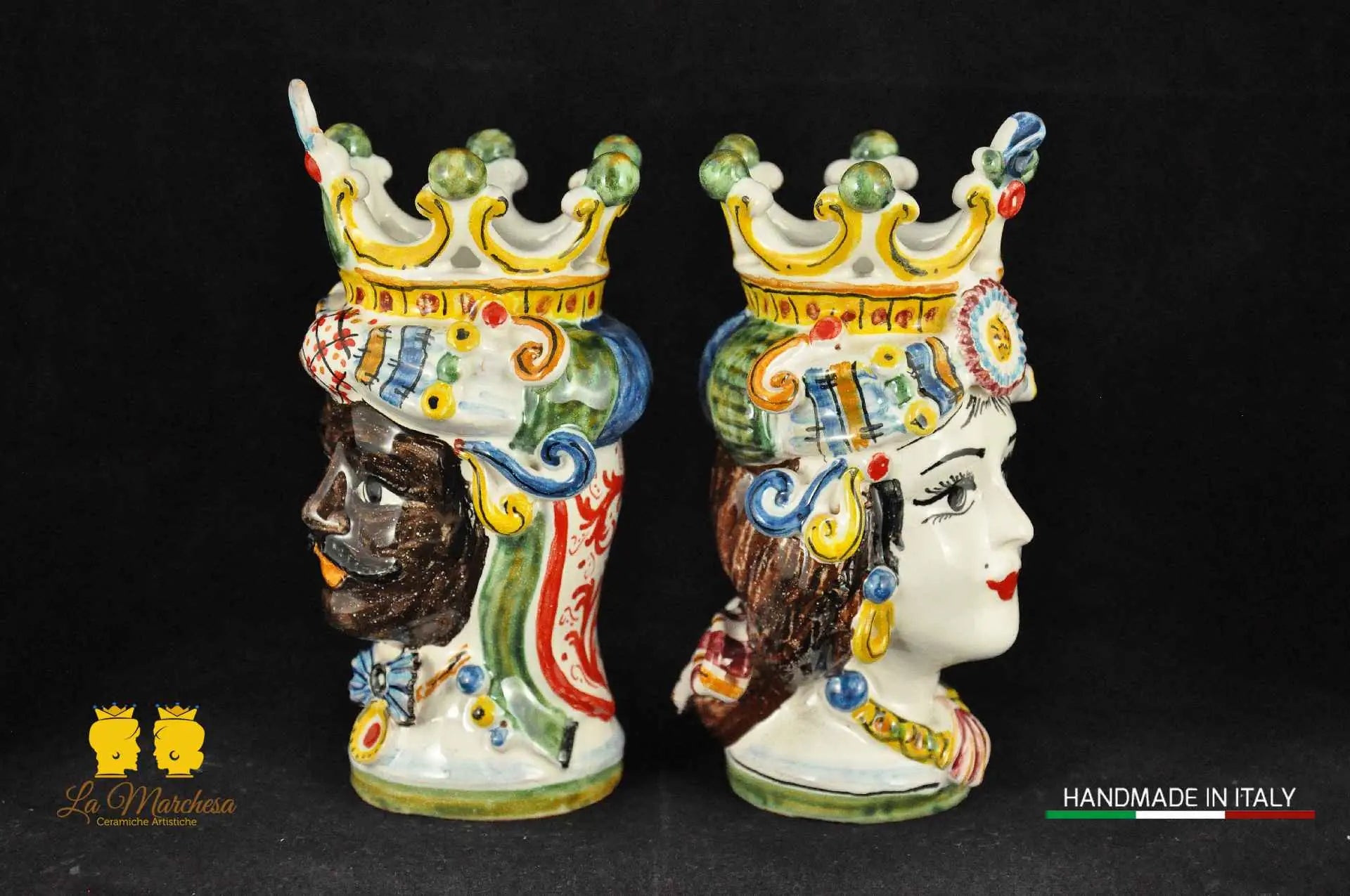 Teste di Moro in Ceramica di Caltagirone codino h15