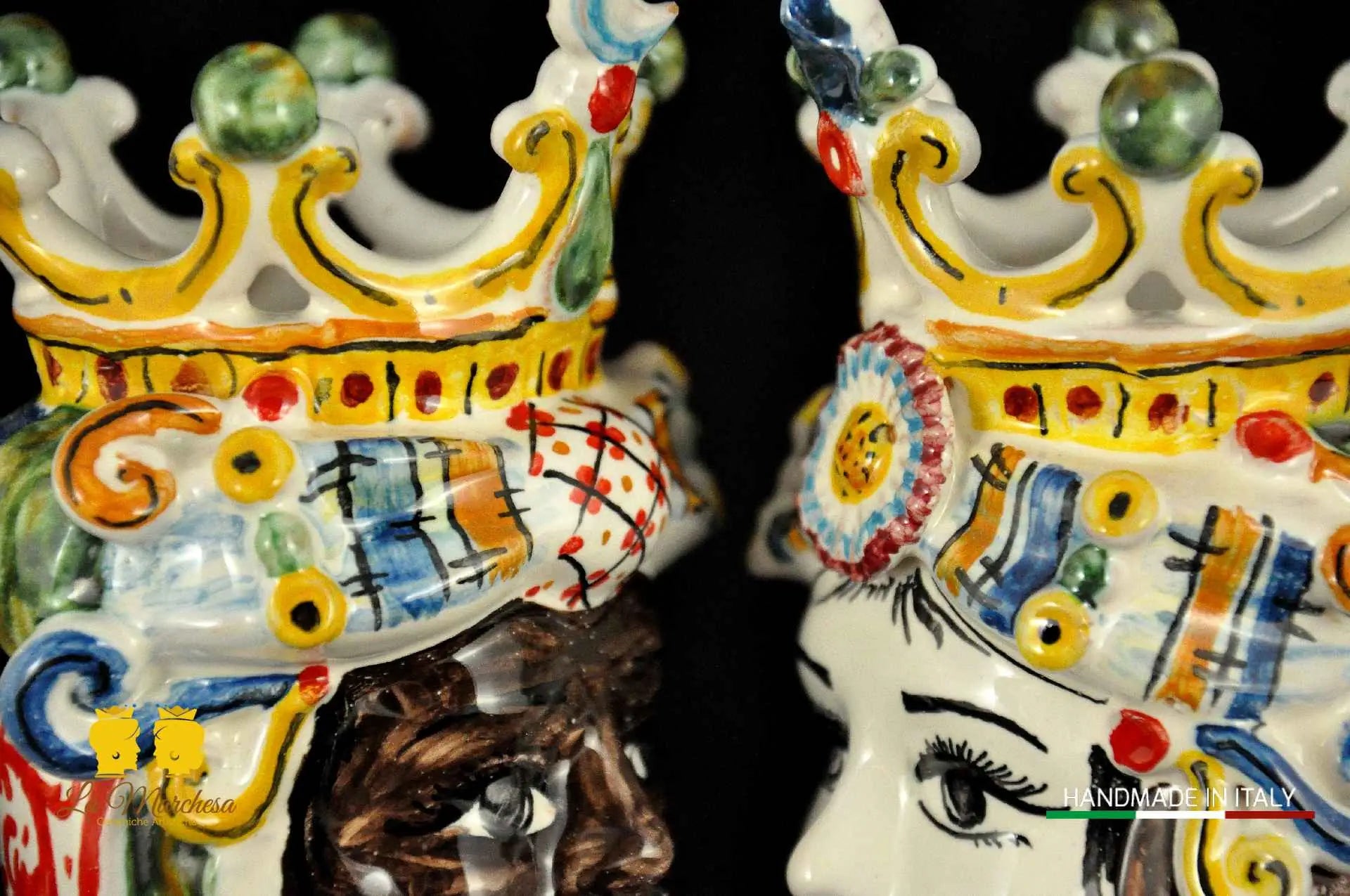 Teste di Moro in Ceramica di Caltagirone codino h15