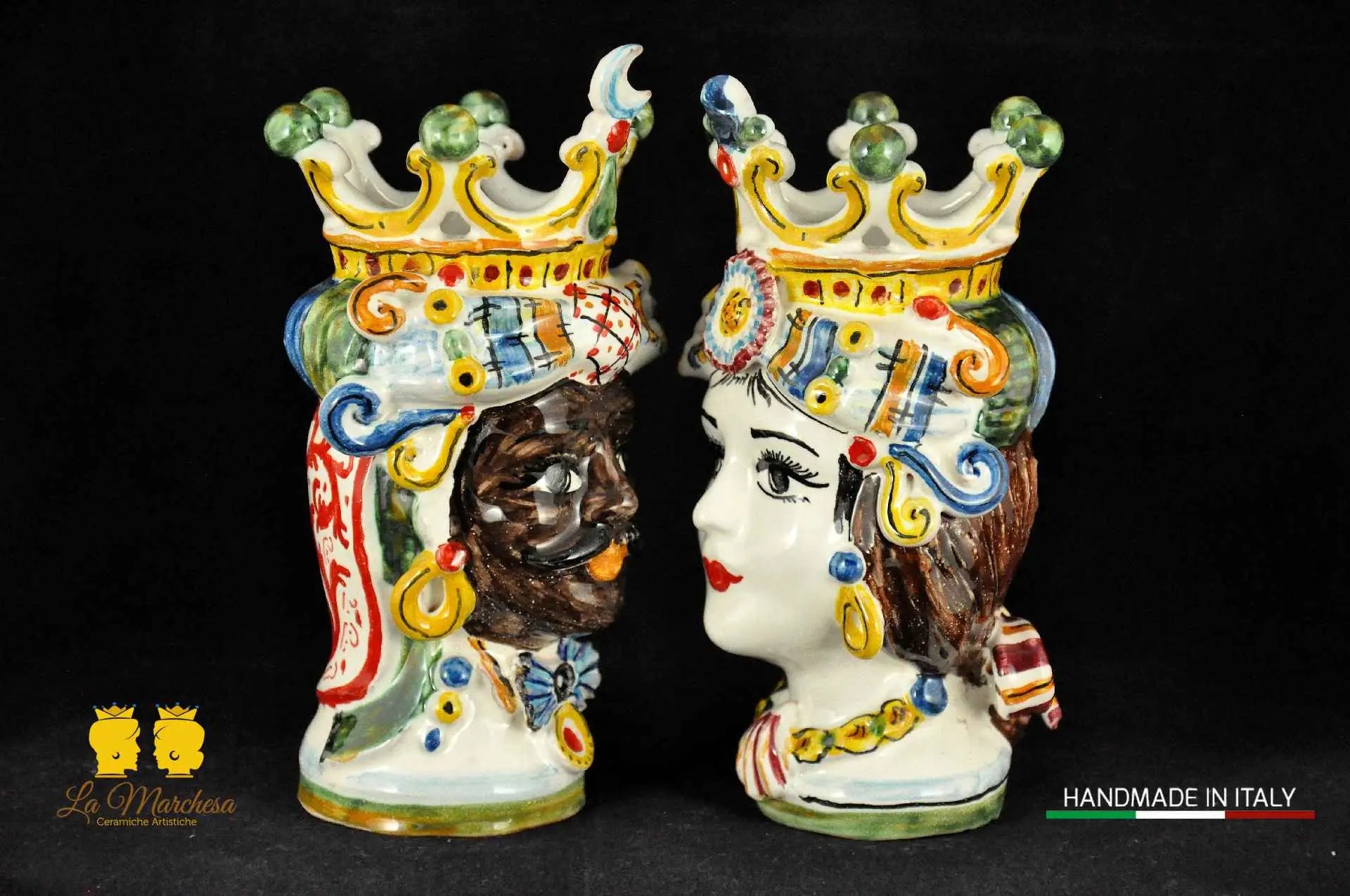 Teste di Moro in Ceramica di Caltagirone codino h15