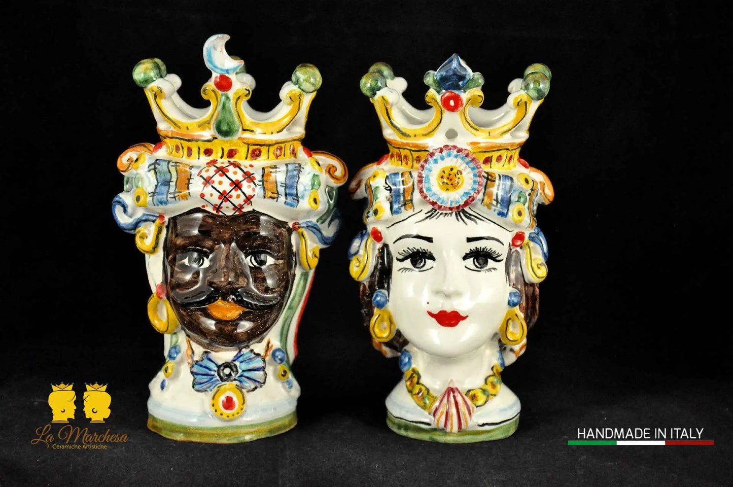 Teste di Moro in Ceramica di Caltagirone codino h15