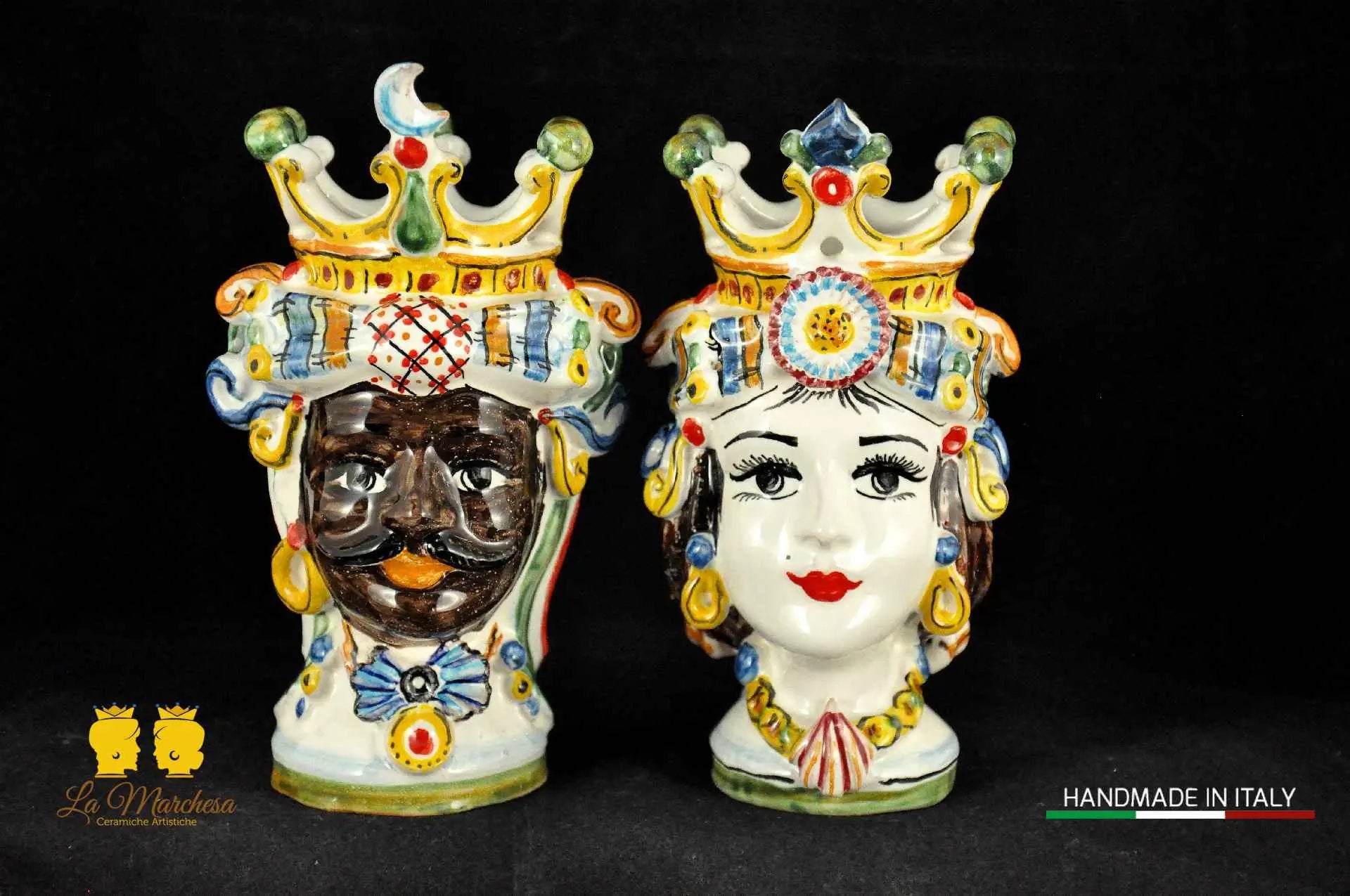 Teste di Moro in Ceramica di Caltagirone codino h15