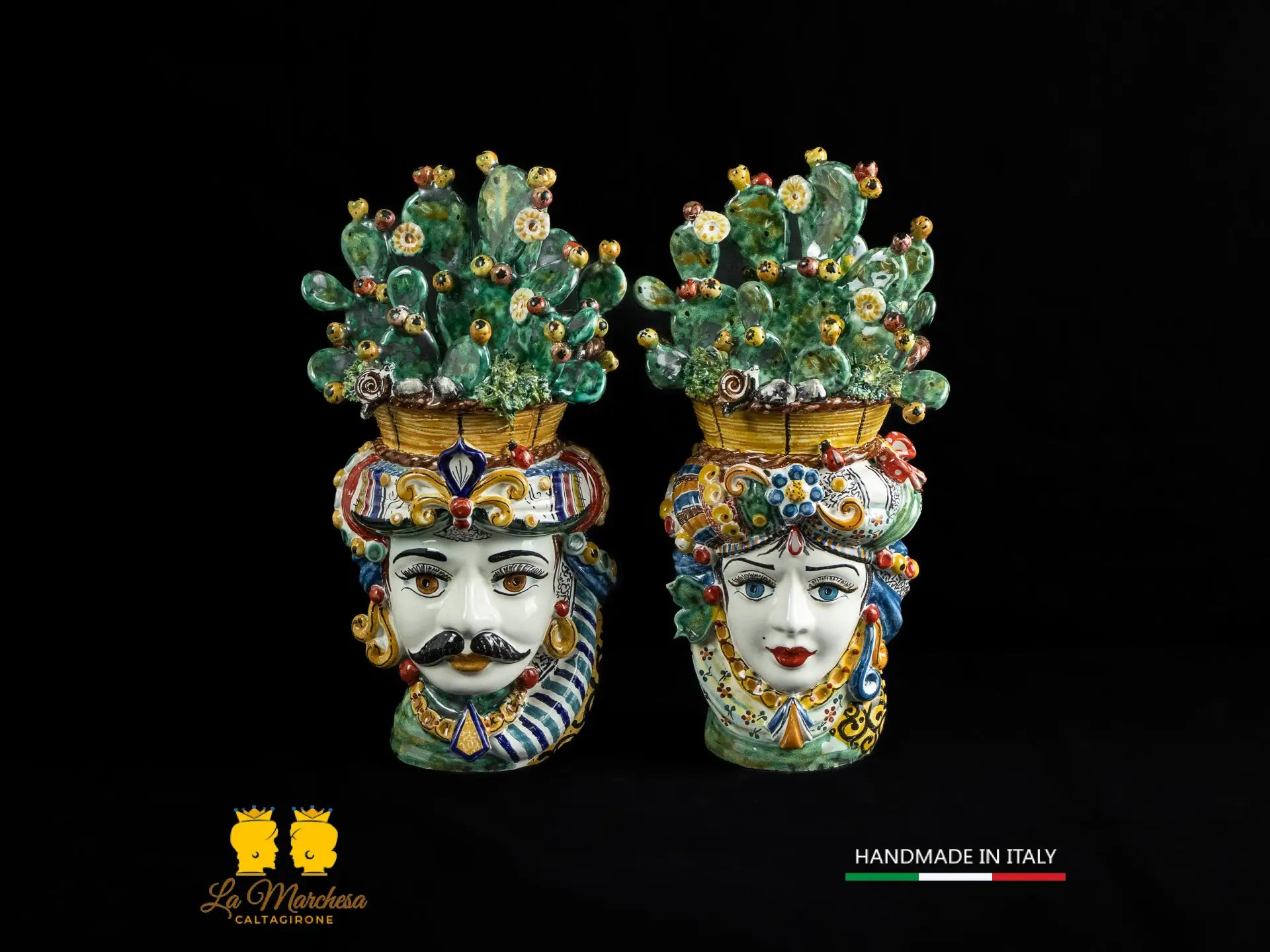 Teste di Moro Ceramica di Caltagirone cesto fichi d'India h31