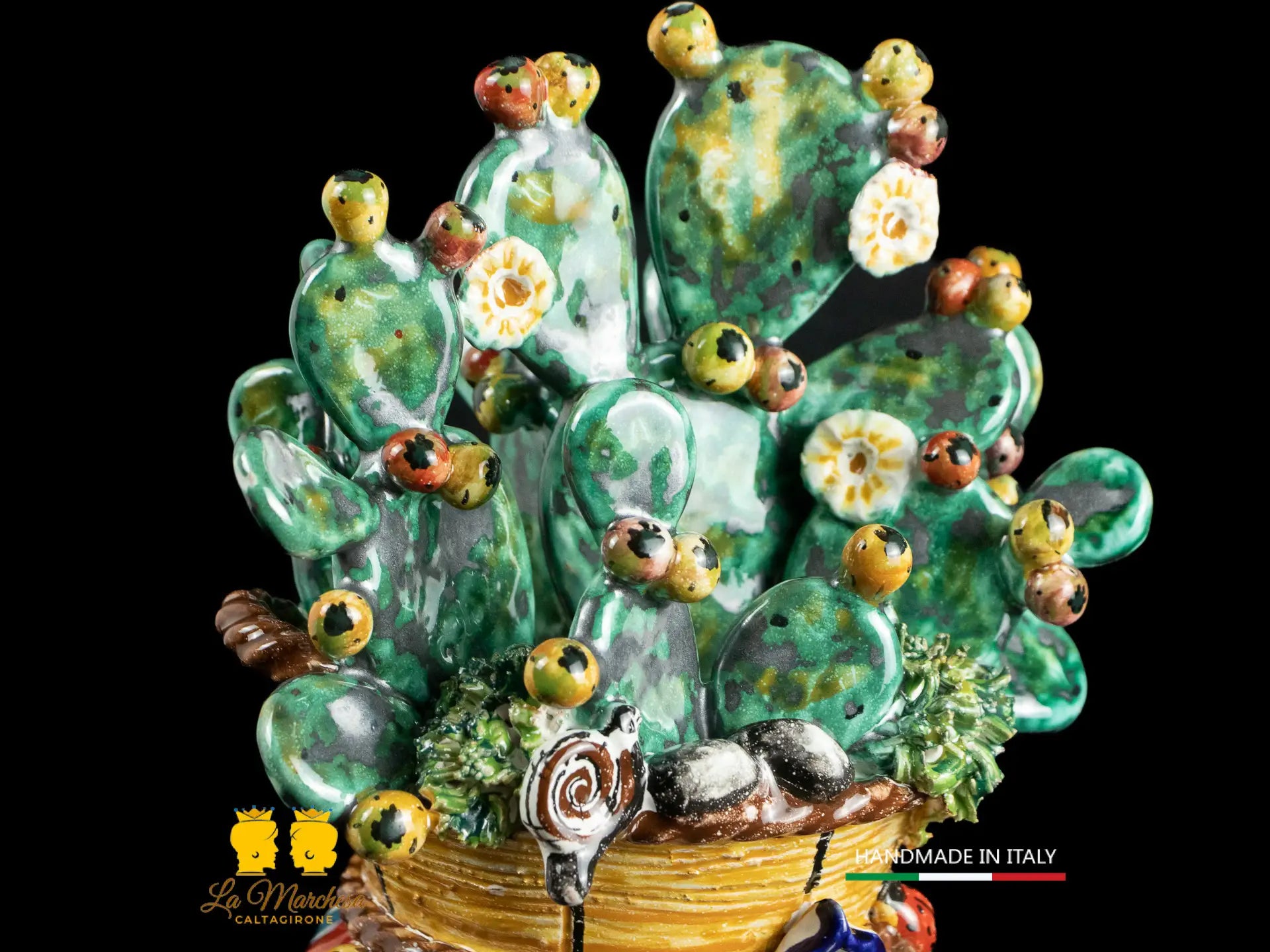 Teste di Moro Ceramica di Caltagirone cesto fichi d'India h31