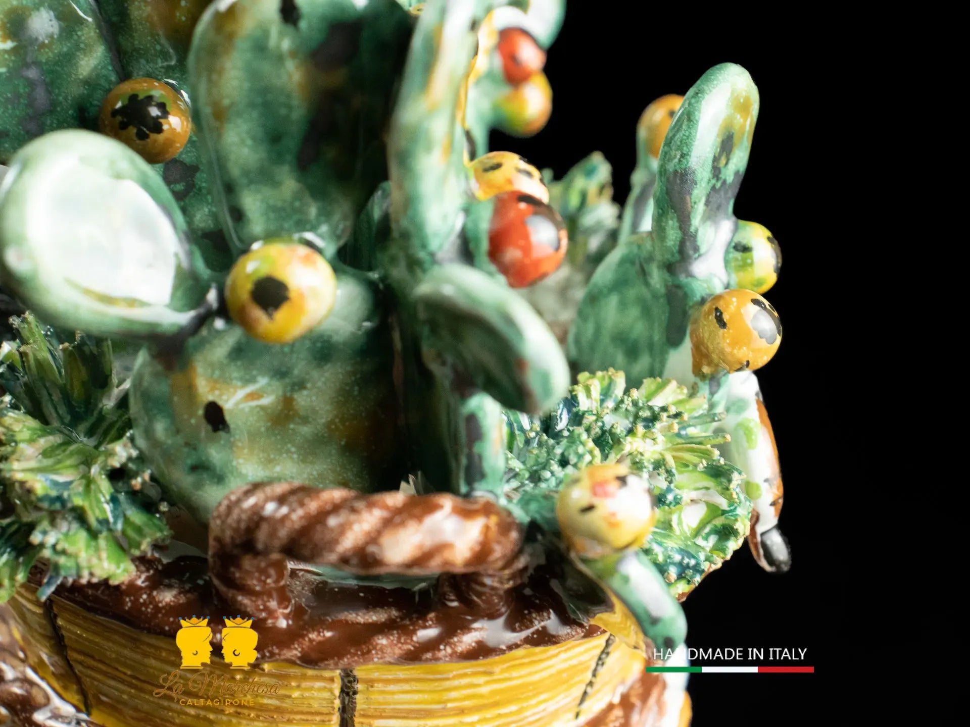 Teste di Moro Ceramica di Caltagirone cesto fichi d'India h31