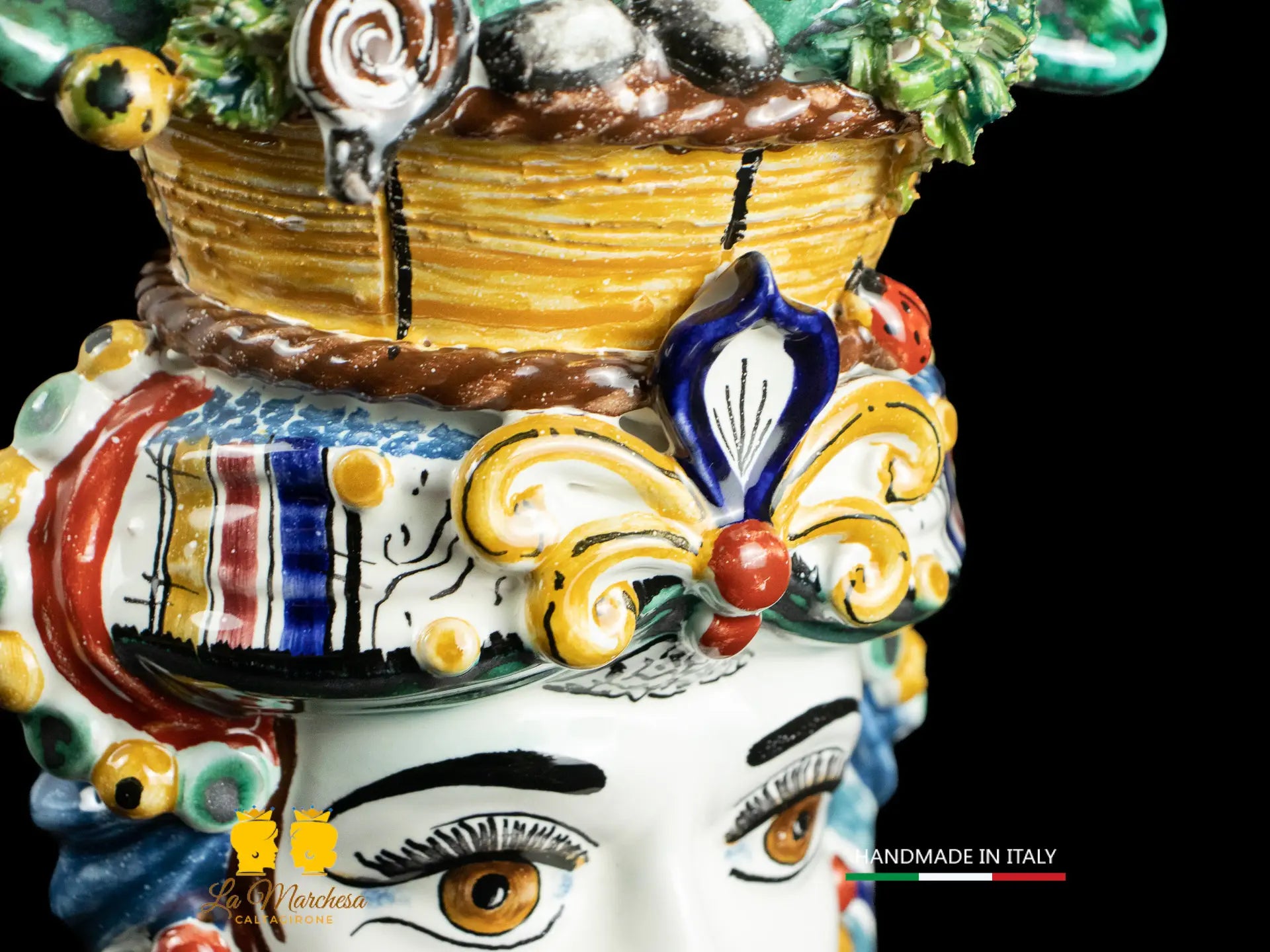 Teste di Moro Ceramica di Caltagirone cesto fichi d'India h31