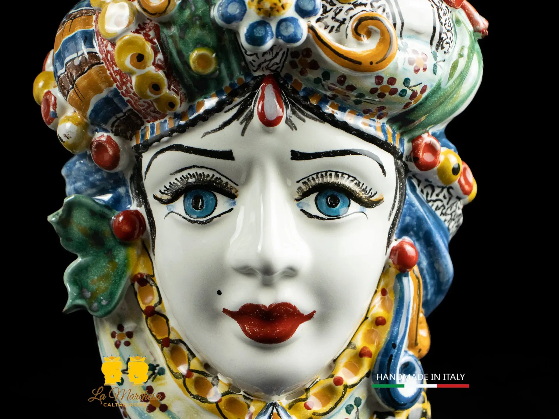 Teste di Moro Ceramica di Caltagirone cesto fichi d'India h31