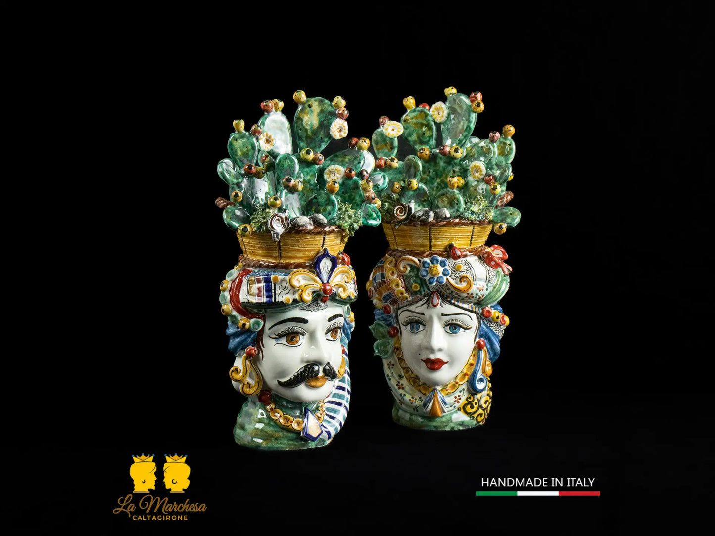 Teste di Moro Ceramica di Caltagirone cesto fichi d'India h31