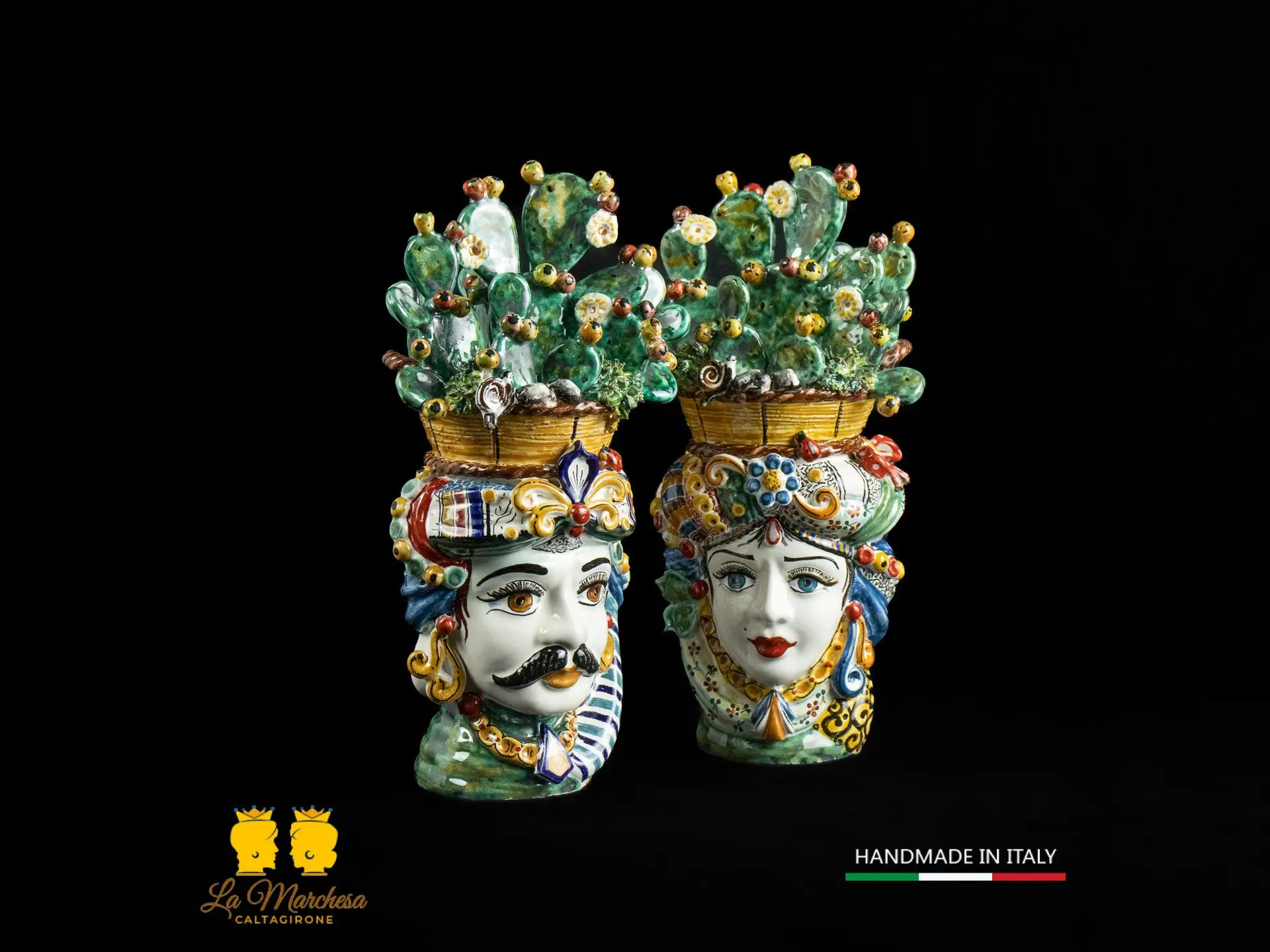 Teste di Moro Ceramica di Caltagirone cesto fichi d'India h31